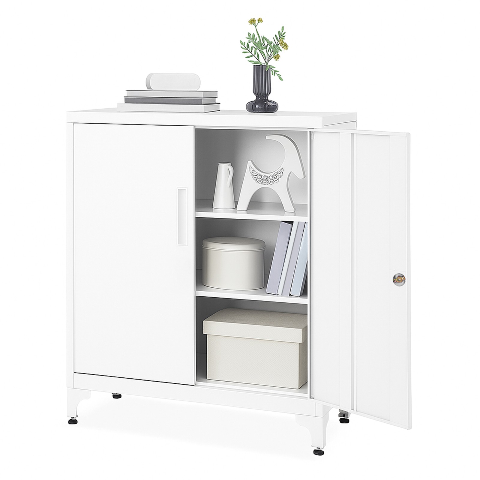 Lukittava säilytyskaappi 2 ovella, metallia, valkoinen, 40,2 x 80,1 x 99 cm - Image 3