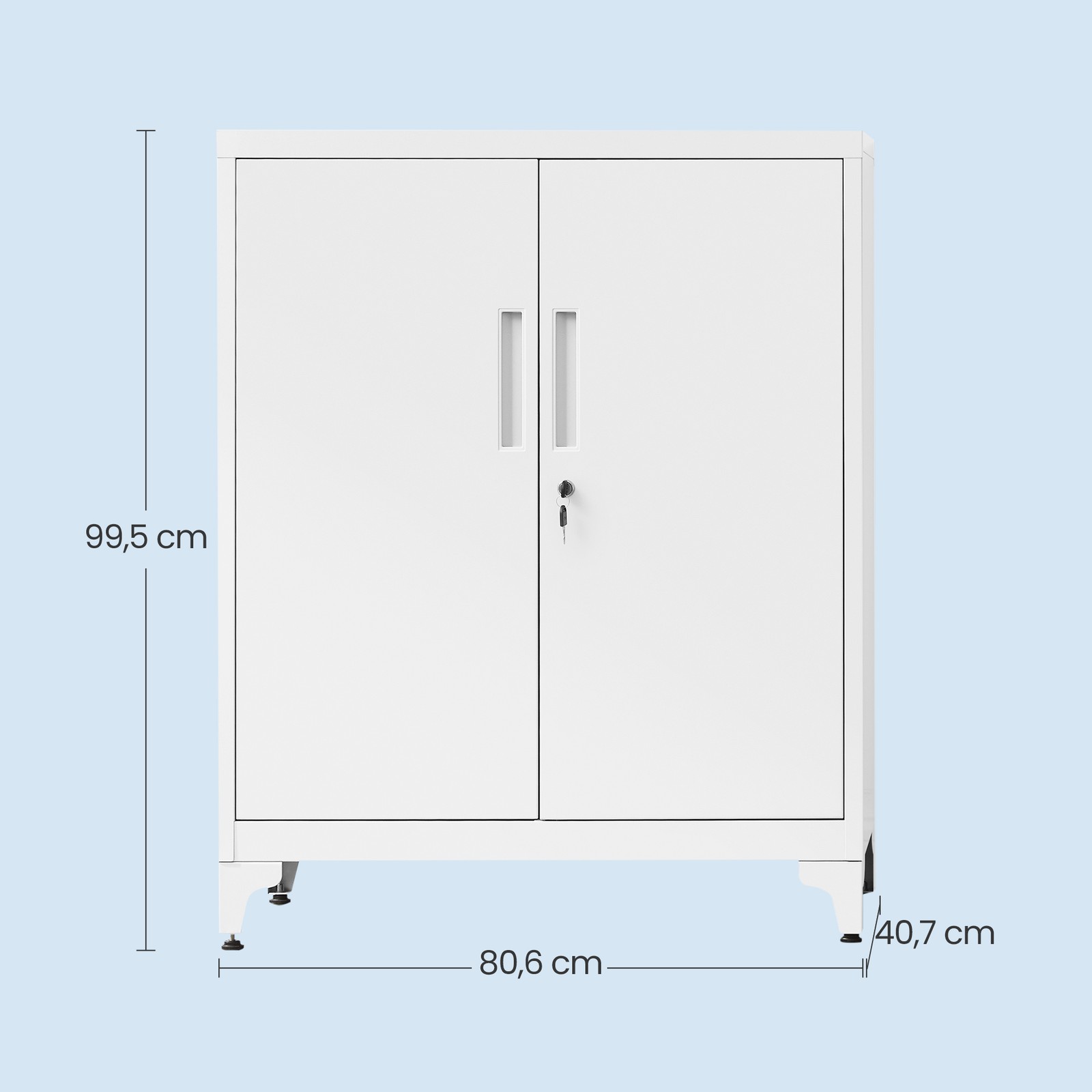 Lukittava säilytyskaappi 2 ovella, metallia, valkoinen, 40,2 x 80,1 x 99 cm - Image 5