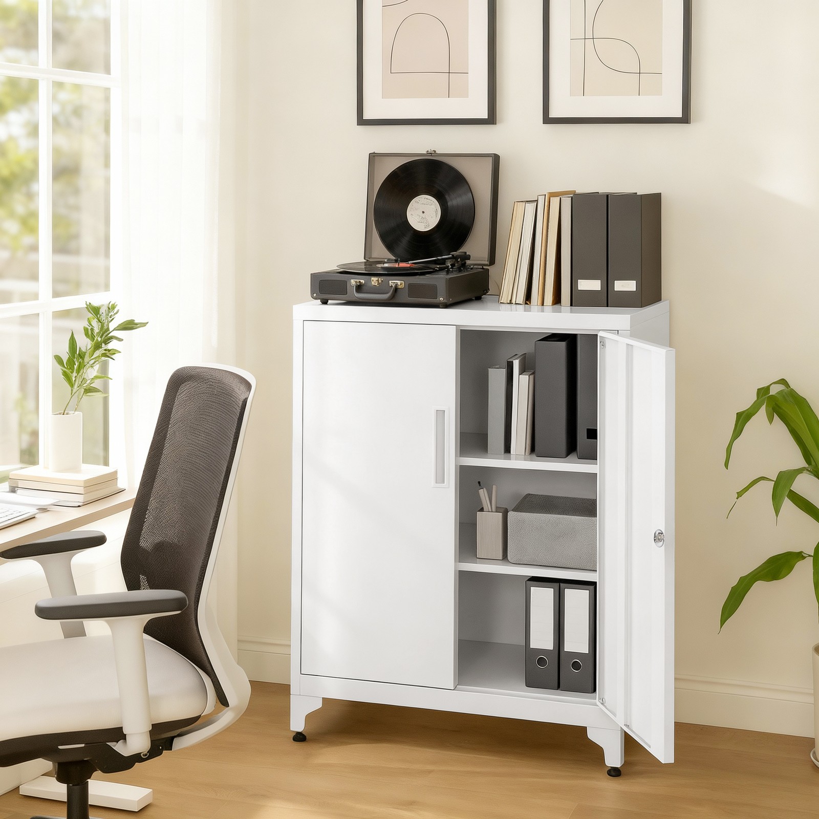 Lukustatav hoiukapp 2 uksega, metallist, valge, 40,2 x 80,1 x 99 cm