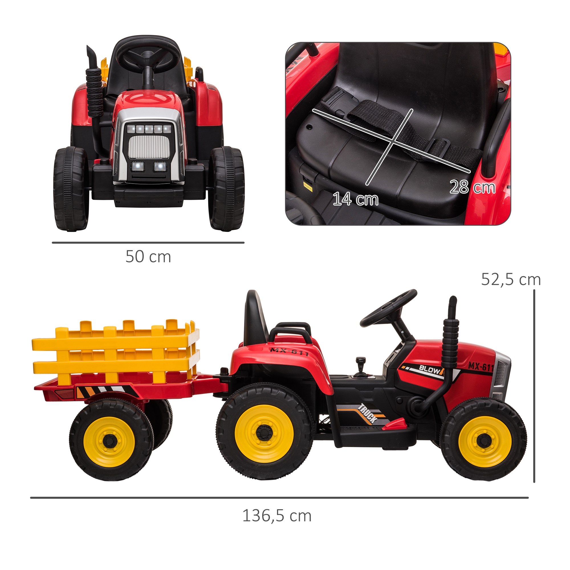 Sähköinen lasten traktori, punainen / musta, vanhemman kaukosäätimellä, 3-6 v, enintään 30 kg - Image 3
