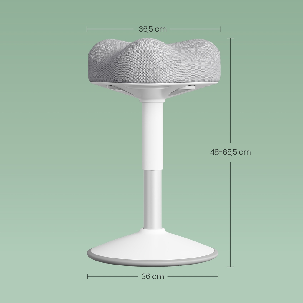 Regulējams stāvēšanas krēsls ar seglu formas sēdekli, pelēks, 34 x 36,5 x 48–65,5 cm - Image 3