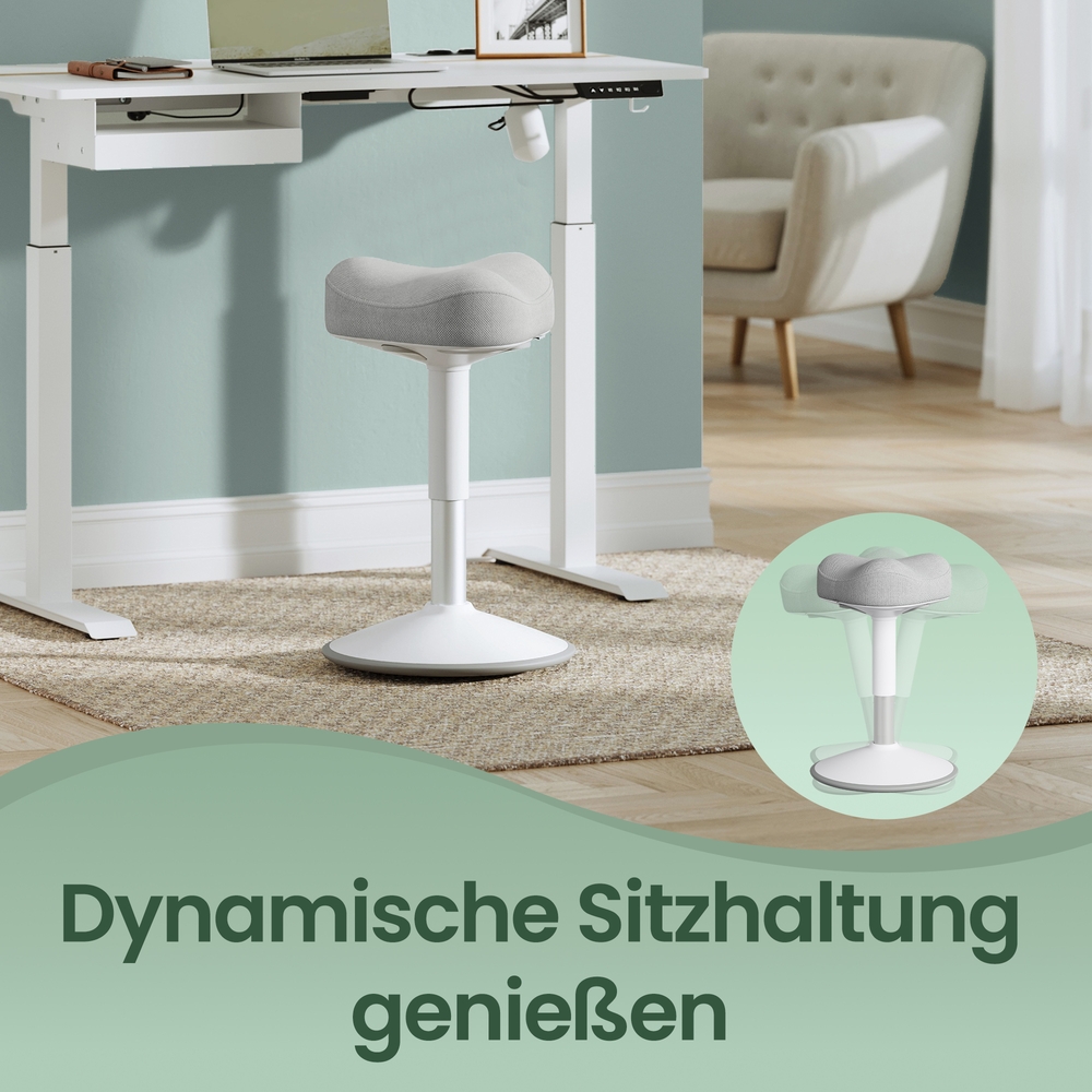 Regulējams stāvēšanas krēsls ar seglu formas sēdekli, pelēks, 34 x 36,5 x 48–65,5 cm - Image 6