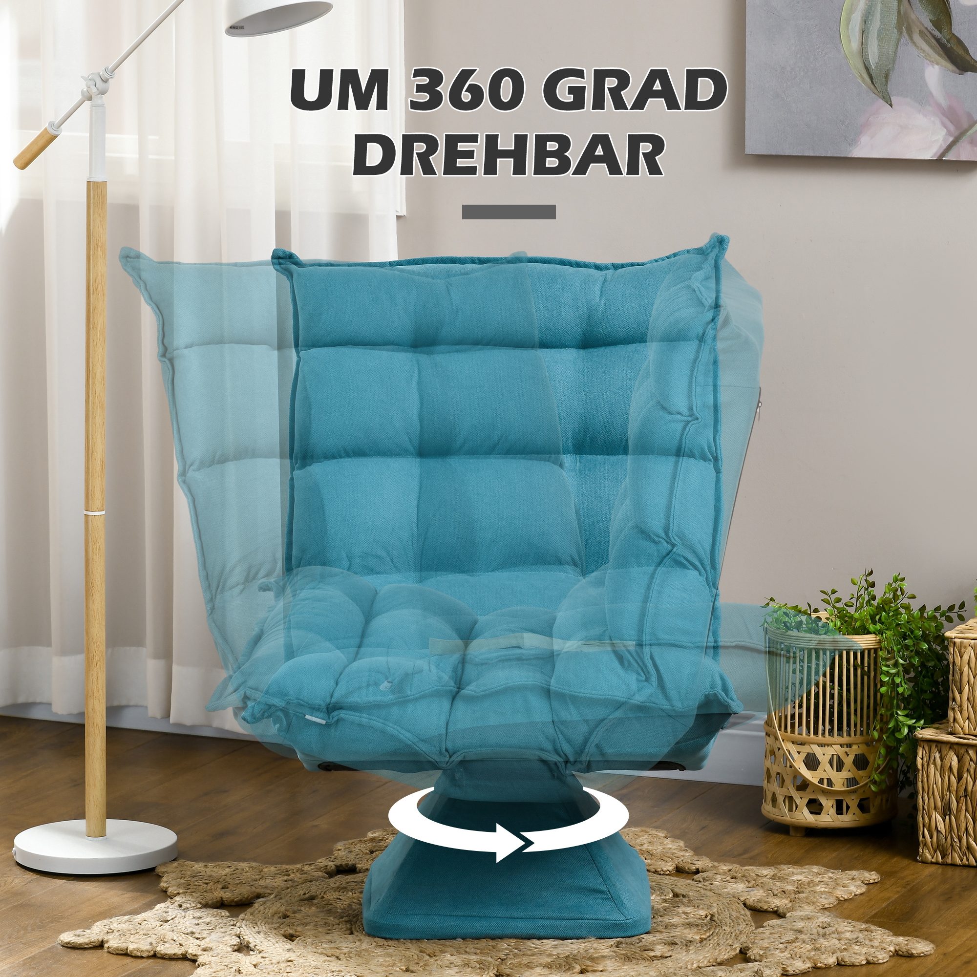 Grozāms grīdas krēsls, zils, 62 x 70 x 95 cm - Image 5
