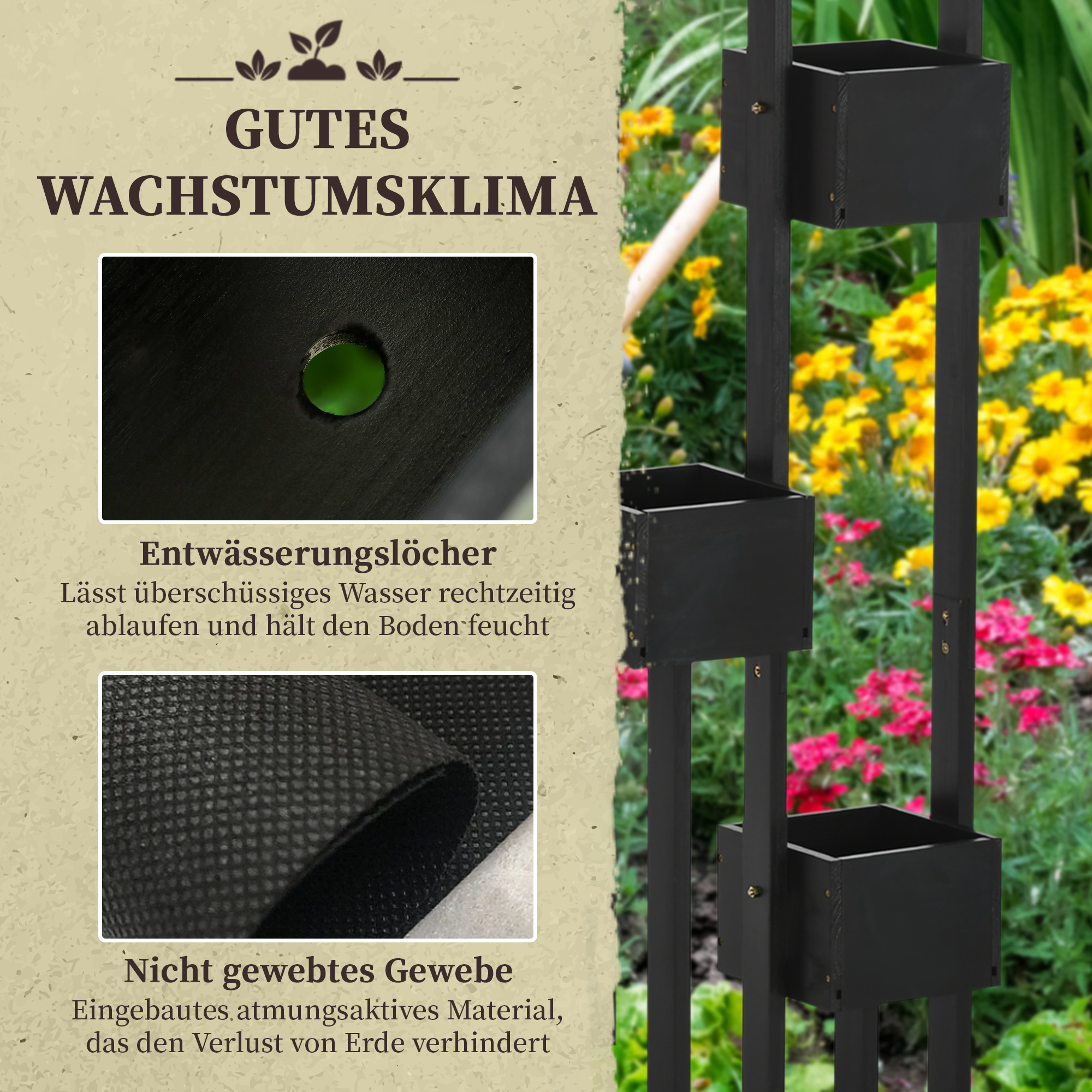 Modulaarinen istutuslaatikkoyhdistelmä jalustalla, musta, 90 x 45 x 170 cm - Image 6