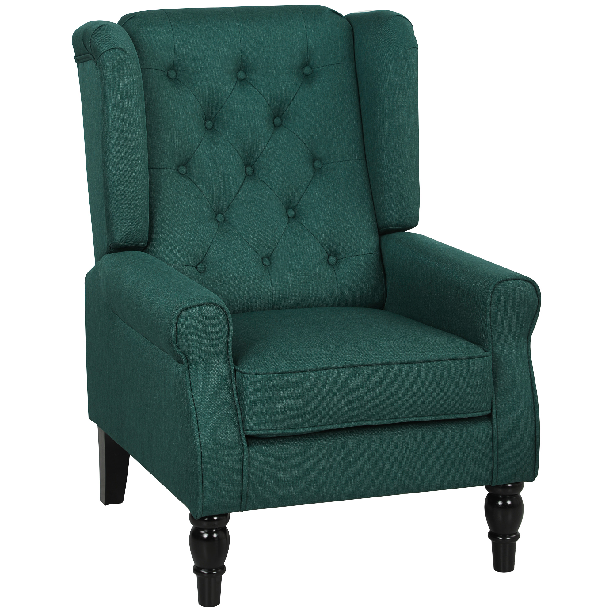 Elegantne tiibkõrvaga tugitool, paksult polsterdatud, eemaldatav kate, tumeroheline, 74 x 86 x 102 cm
