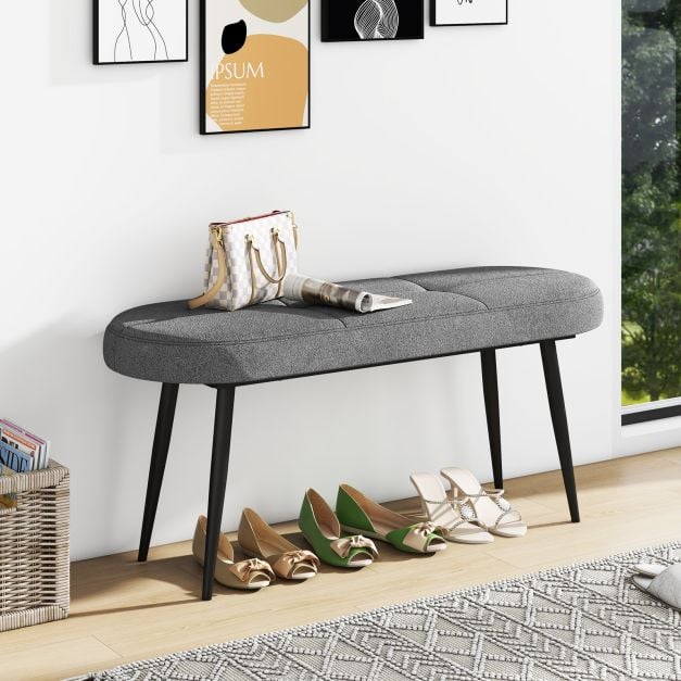 113 cm polsterdatud pingi pehme istmega, hall - Image 2
