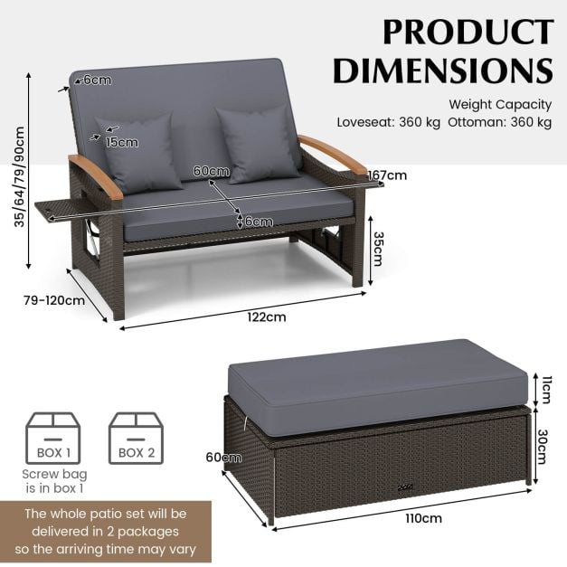 Lauko daybed komplektas su saugojimo ottomanu, pilkas - Image 4