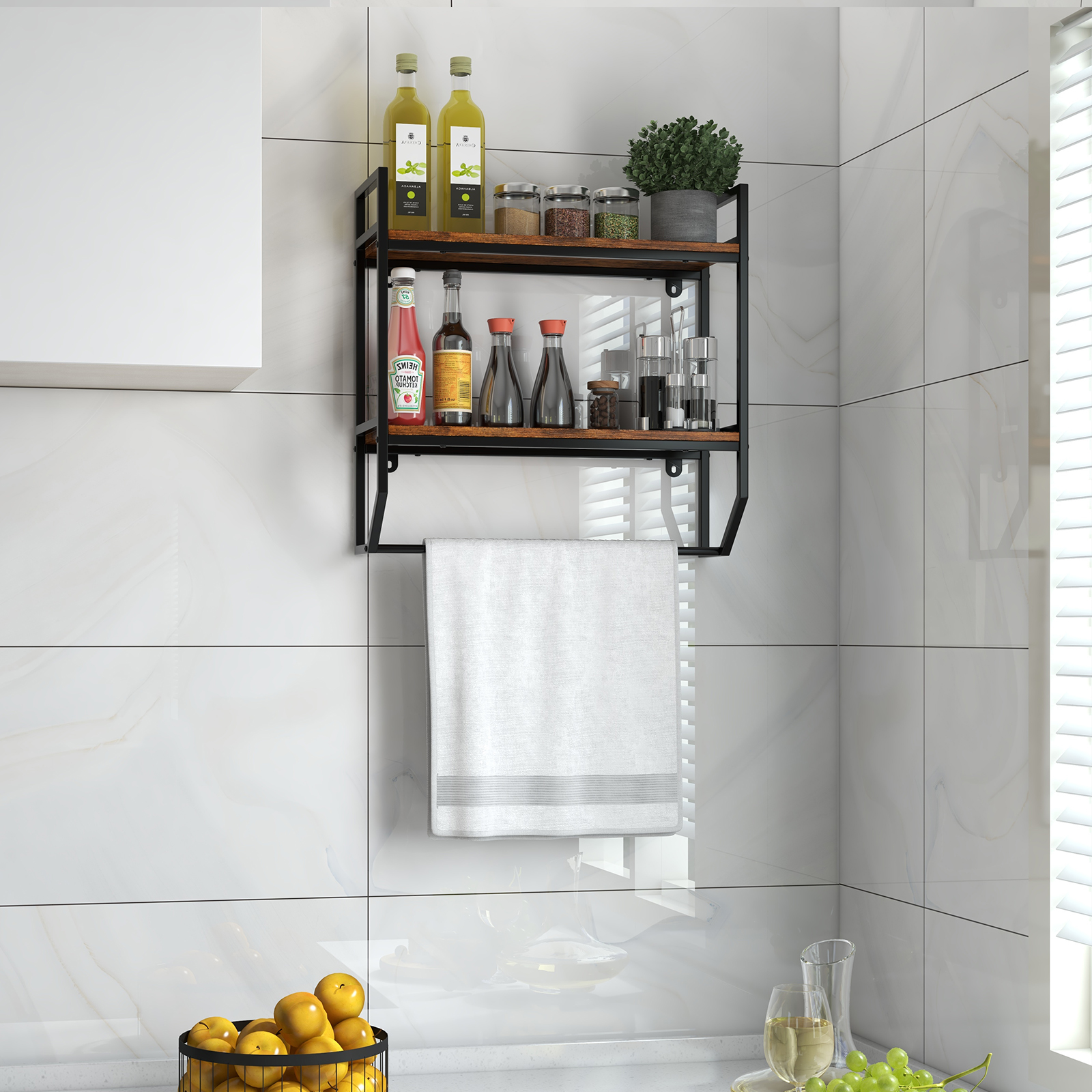 Seinään kiinnitettävä hylly wc:n yläpuolelle, 58x20x58 cm - Image 2