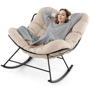 Õue kiiktool papasan, polsterdatud padjaga, metallraam, beež