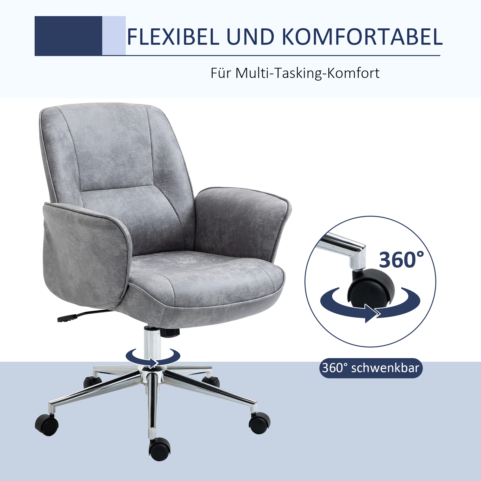 Biroja krēsls ar šūpošanās funkciju, regulējams augstums, gaiši pelēks, mikrošķiedra, 67 x 69 x 92-102 cm - Image 6