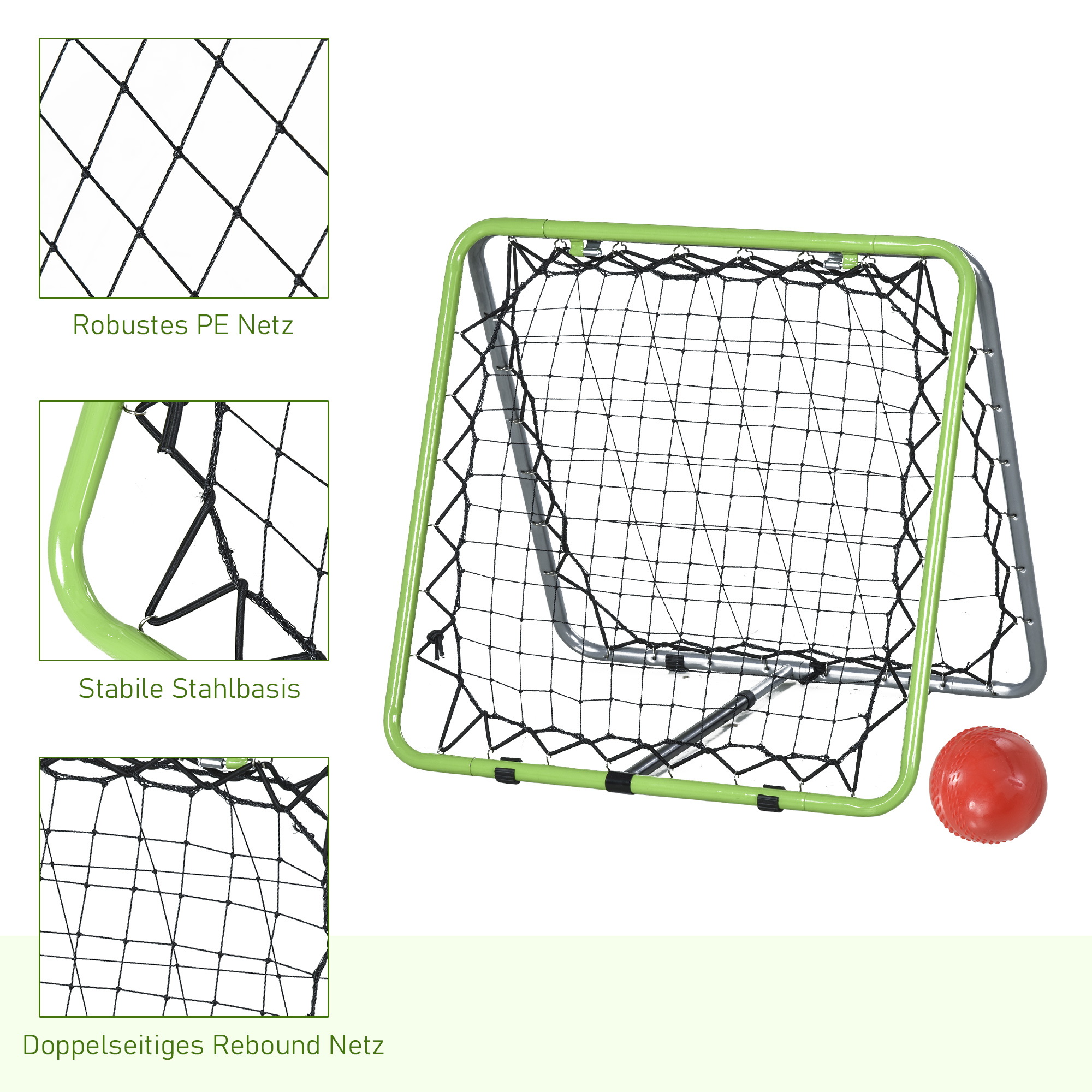 Futbolo atmušimo tinklas, reguliuojamas 5 lygiais, metalas, pilka / žalia / juoda, 75 x 75 x 64 cm - Image 6