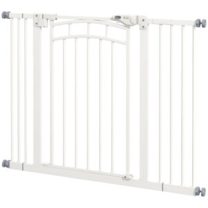 Koeravärav, automaatne sulgumine, ühe käega kasutamine, valge, 74-100 x 4 x 76 cm
