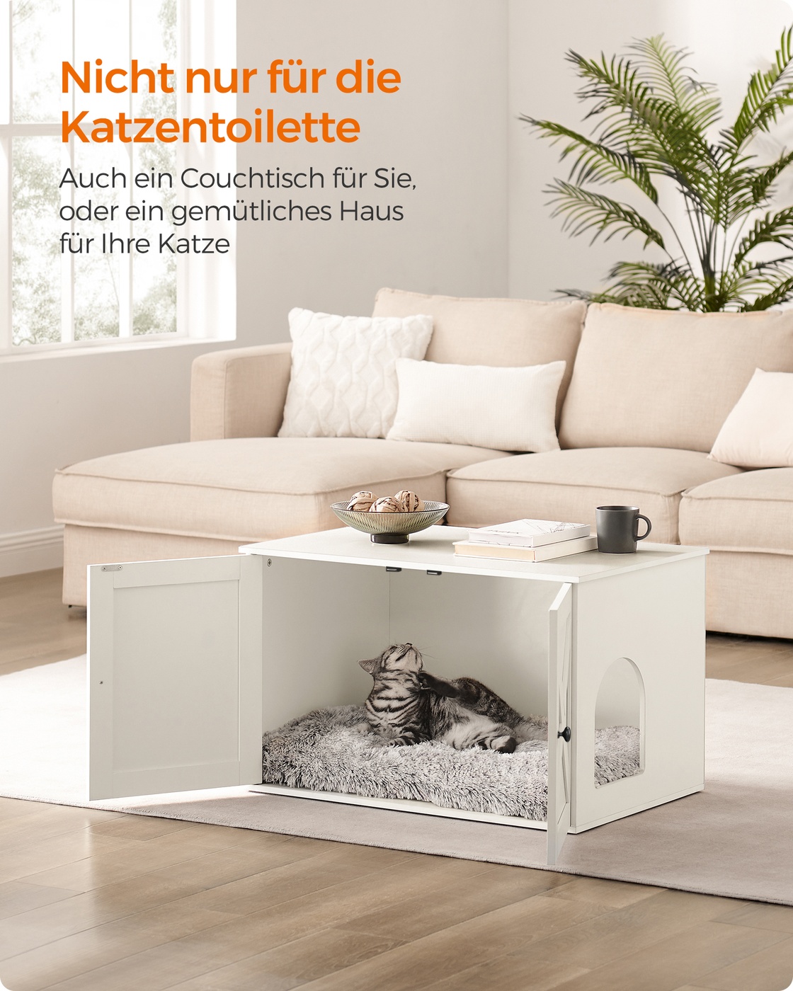 Kačių kraiko dėžės spintelė su išimama pertvara, balta, 80 x 53 x 50 cm - Image 3
