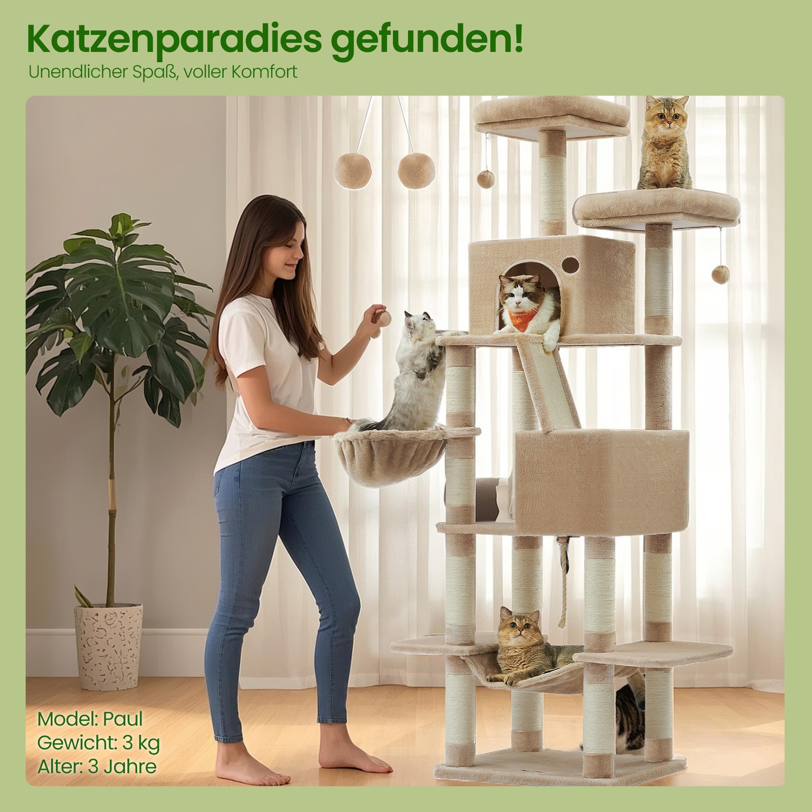 Kraapimispuu kassidele, 206 cm kõrge, 60 x 50 cm, 13 kraapimispostiga, pruun