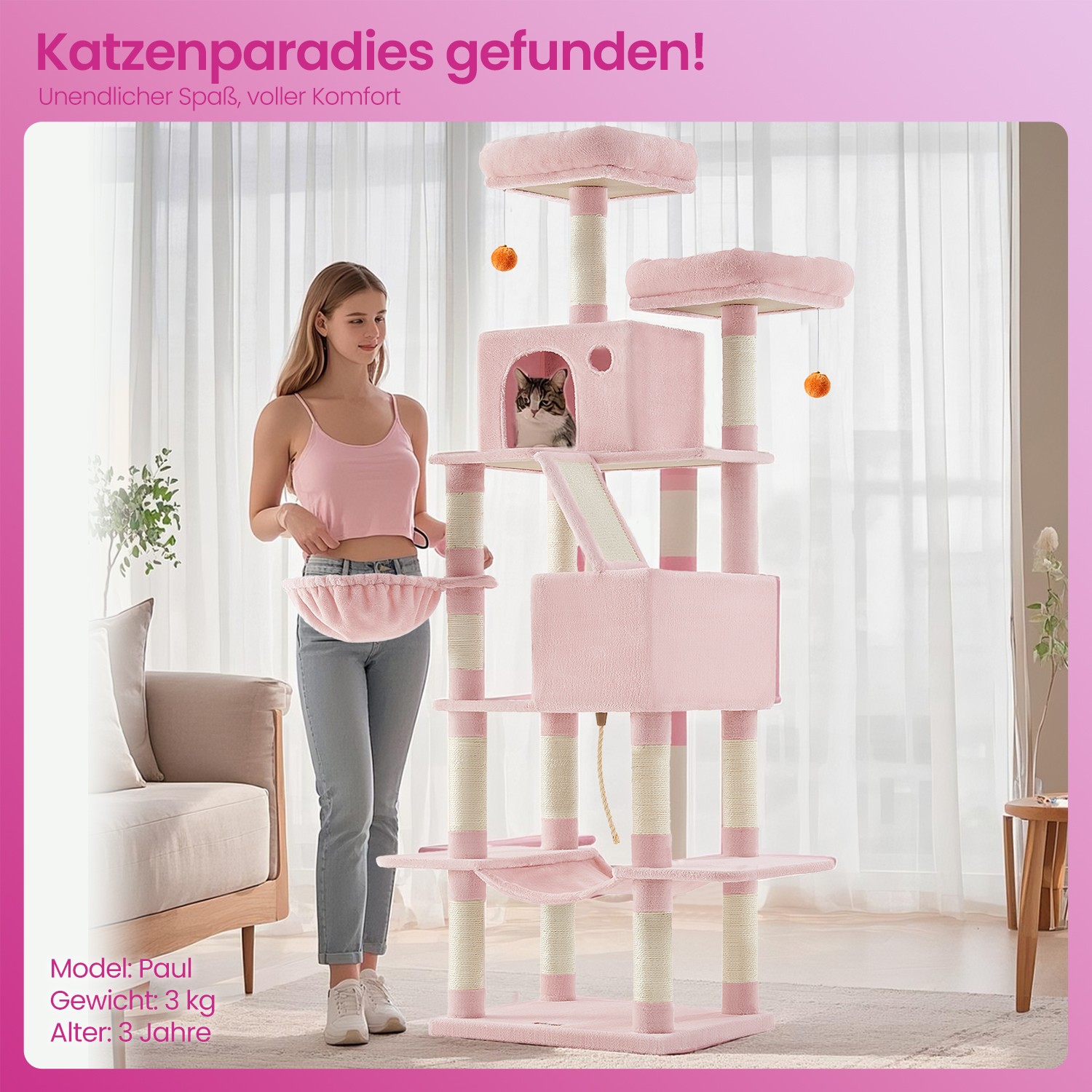 Kraapimispuu kassidele, 206 cm kõrge, 60 x 50 cm, 13 kraapimispostiga