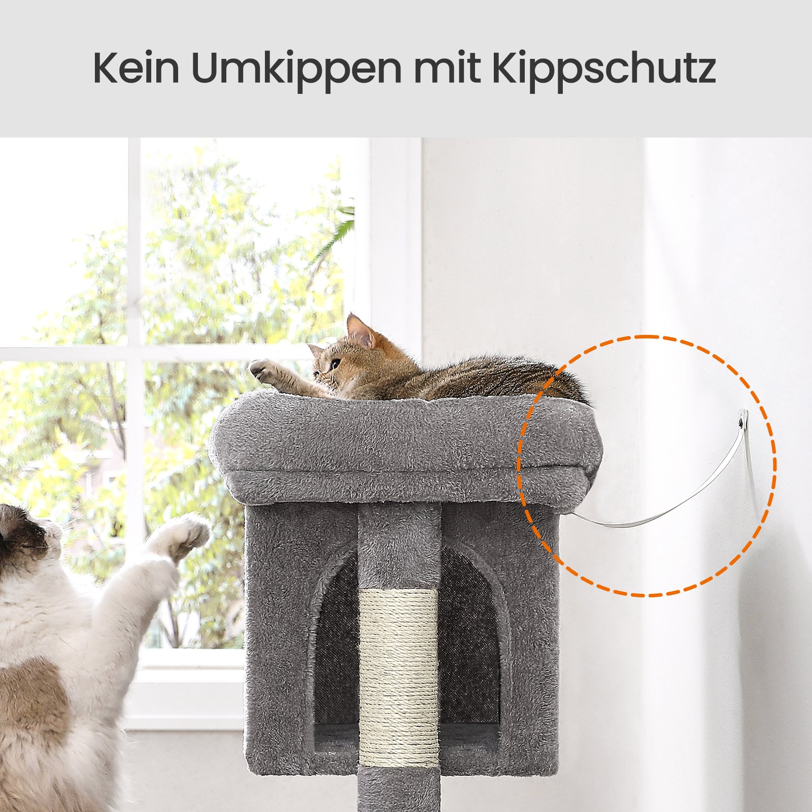 Kraapimispuu suure platvormi ja 2 pehme pesaga, 49 x 32 x 74 cm, helehall