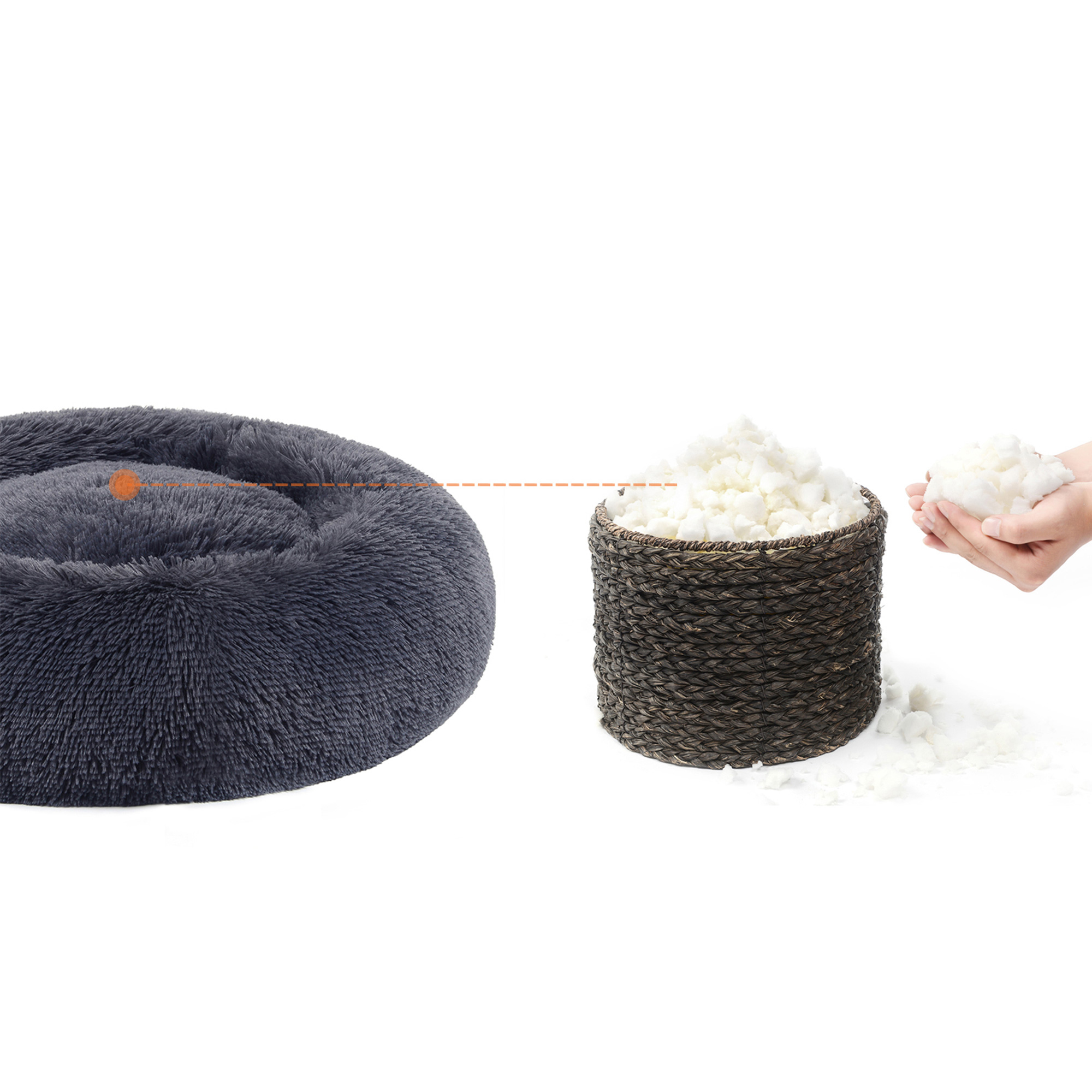 Apaļa suņu gulta, tumši pelēka, plīšs, 60 x 20 cm, ar izņemamu pildījumu - Image 9