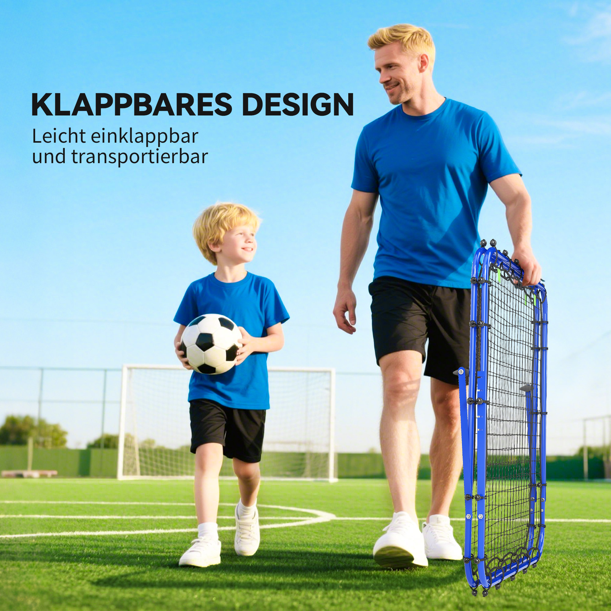 Kaksipuolinen jalkapallon rebounder säädettävällä kulmalla, sininen, 100 x 68-95 x 90 cm - Image 5