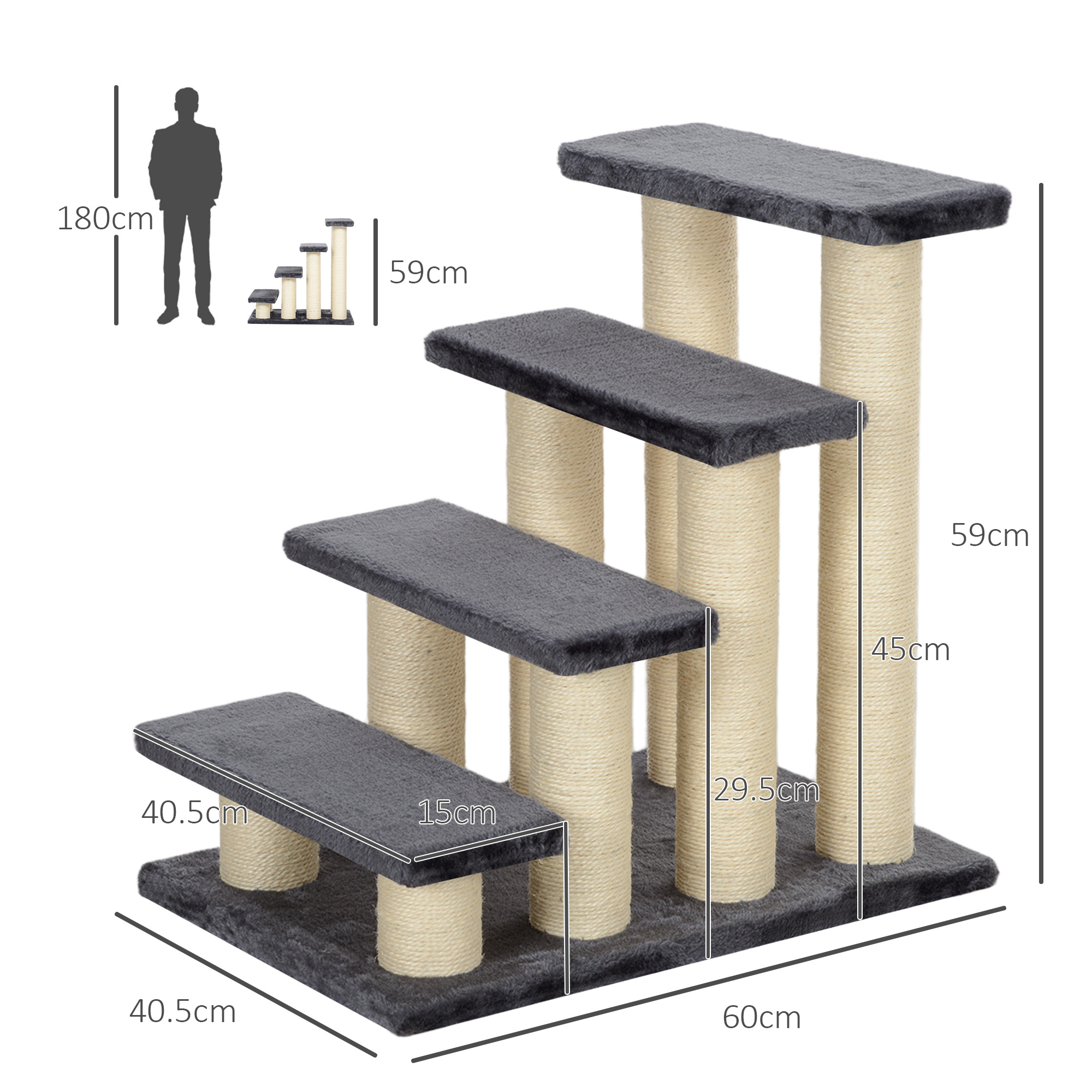 4 pakopų gyvūnų laiptai, 59 cm, pilki, modelis 1 - Image 3
