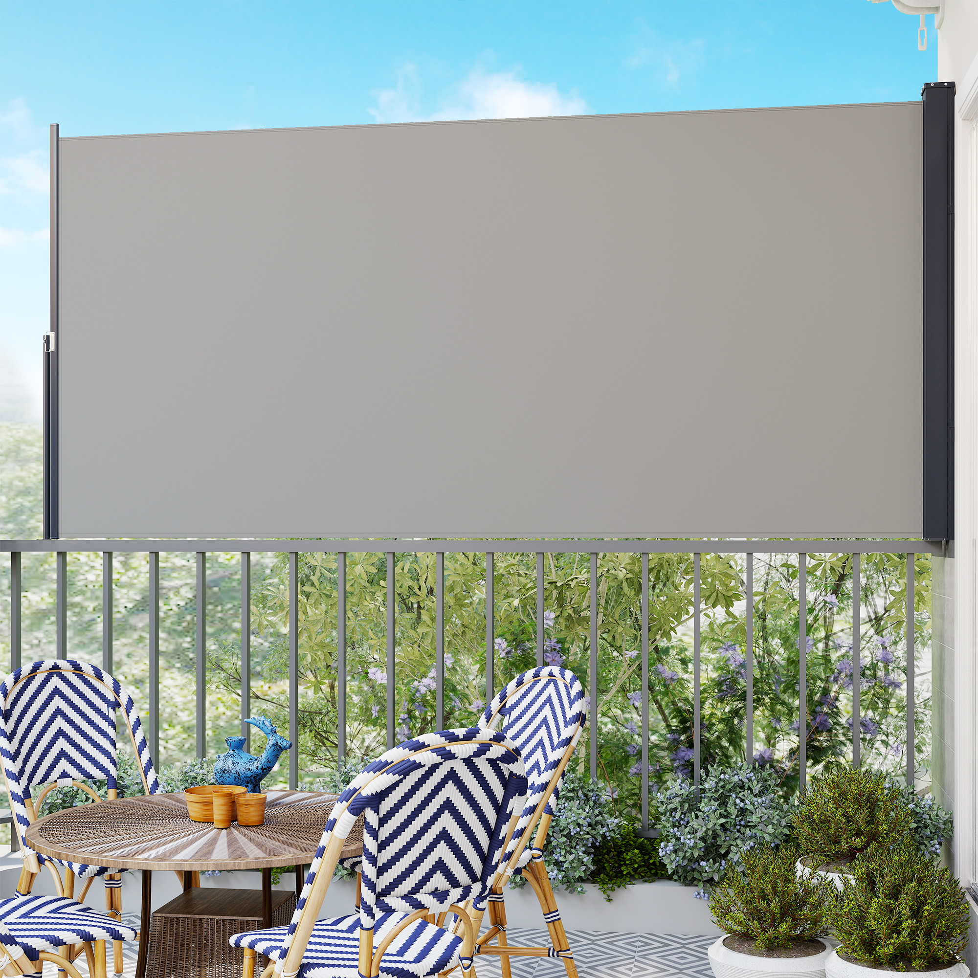 Sānu markīze ar izvelkamu aizslietni, gaiši pelēka, 3 x 1,4 m - Image 9