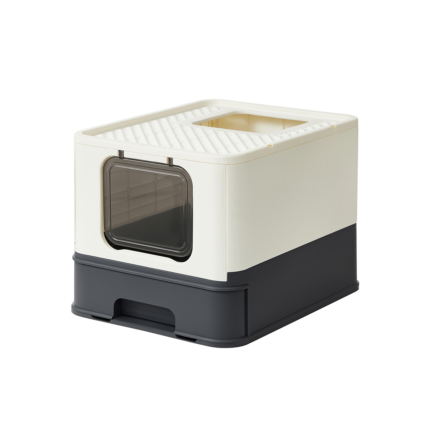 Uždara kačių kraiko dėžė su dangčiu, beige-black, PP ir PC, 54,3 x 42,5 x 37,8 cm