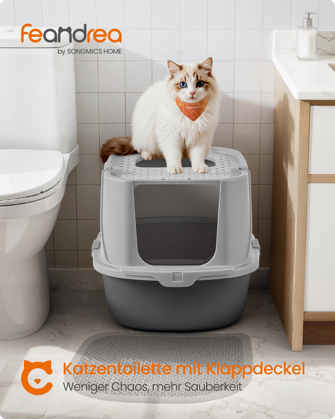 Uždara kačių tualeto dėžė su kastuvėliu ir šepečiu, PP plastikas, 57 x 43,6 x 38,2 cm - Image 2