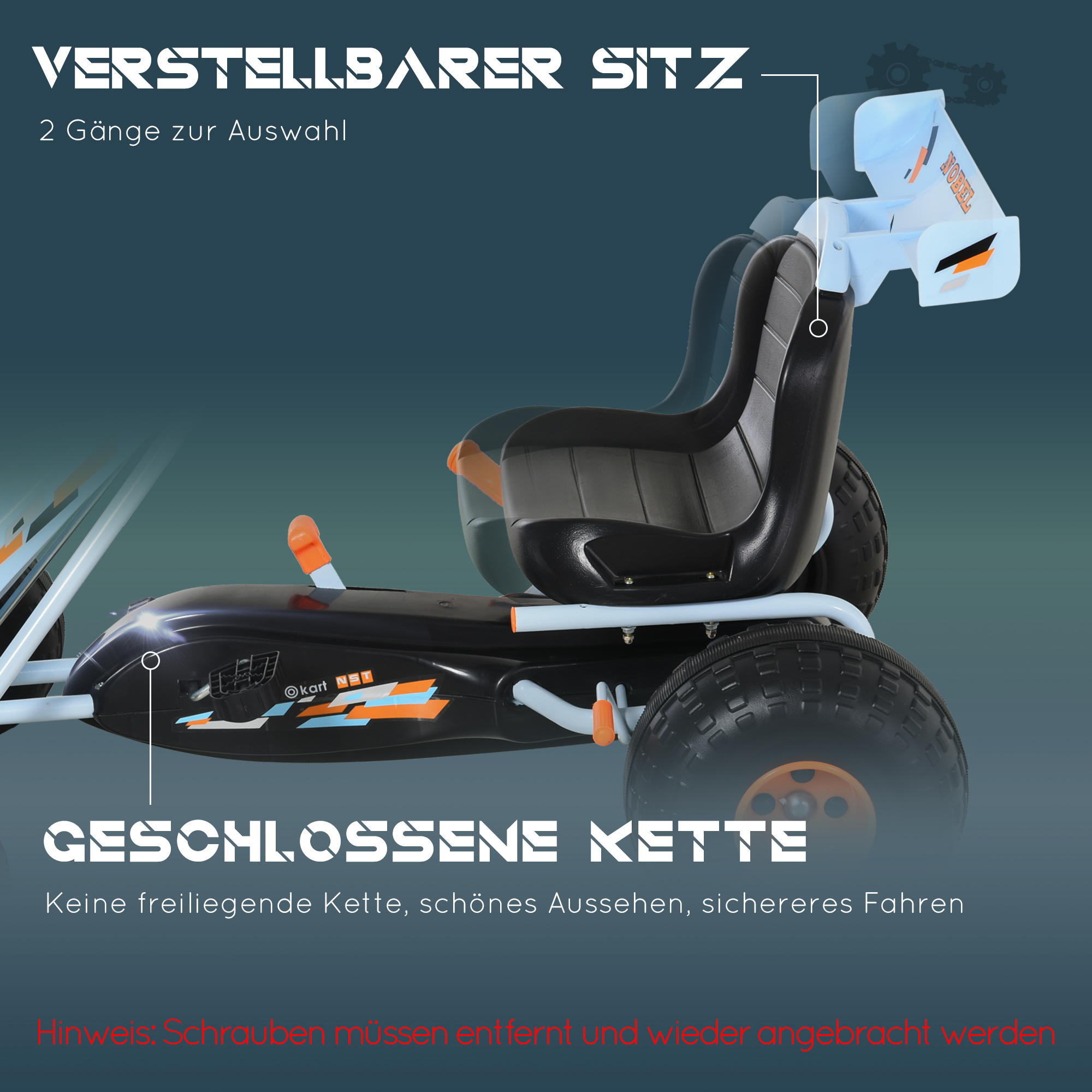 Pedāļu gokarts ar rokas bremzi, regulējamu sēdekli, gaiši zils, 97 x 66 x 59 cm - Image 4