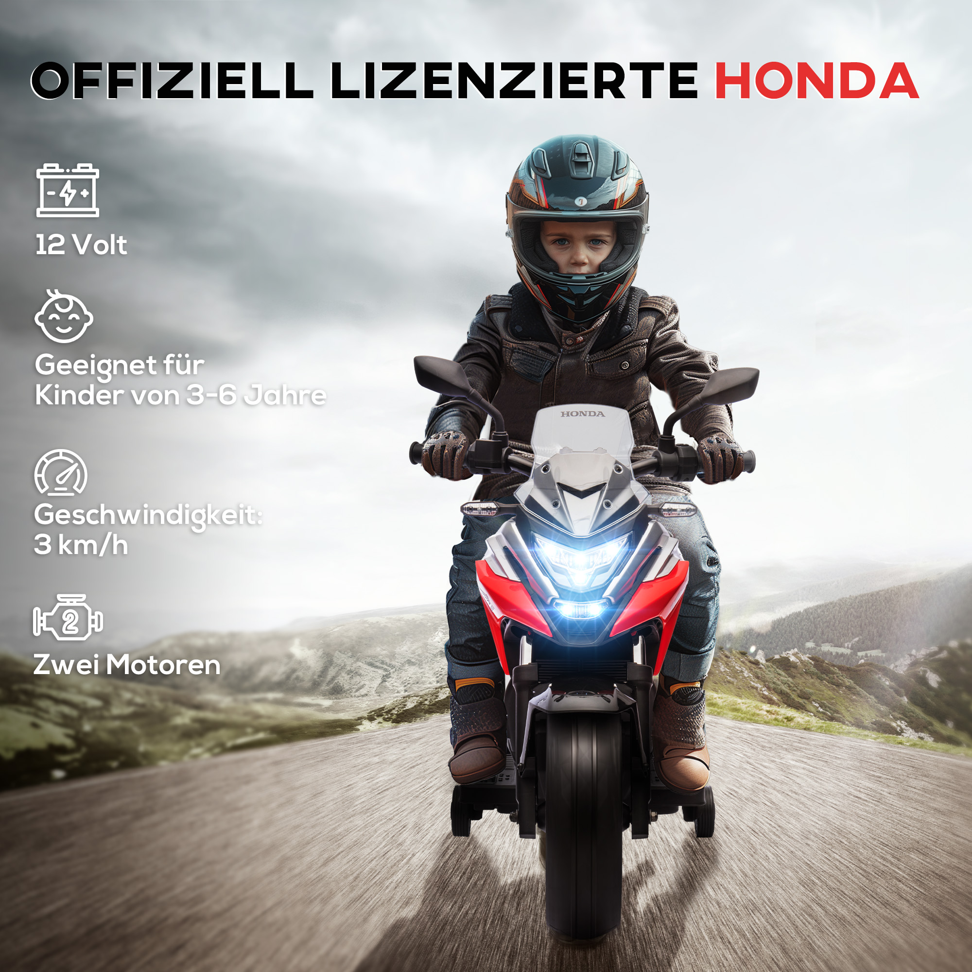 Honda elektrinis vaikiškas motociklas, raudonas, 107 x 46 x 75 cm, iki 30 kg - Image 4