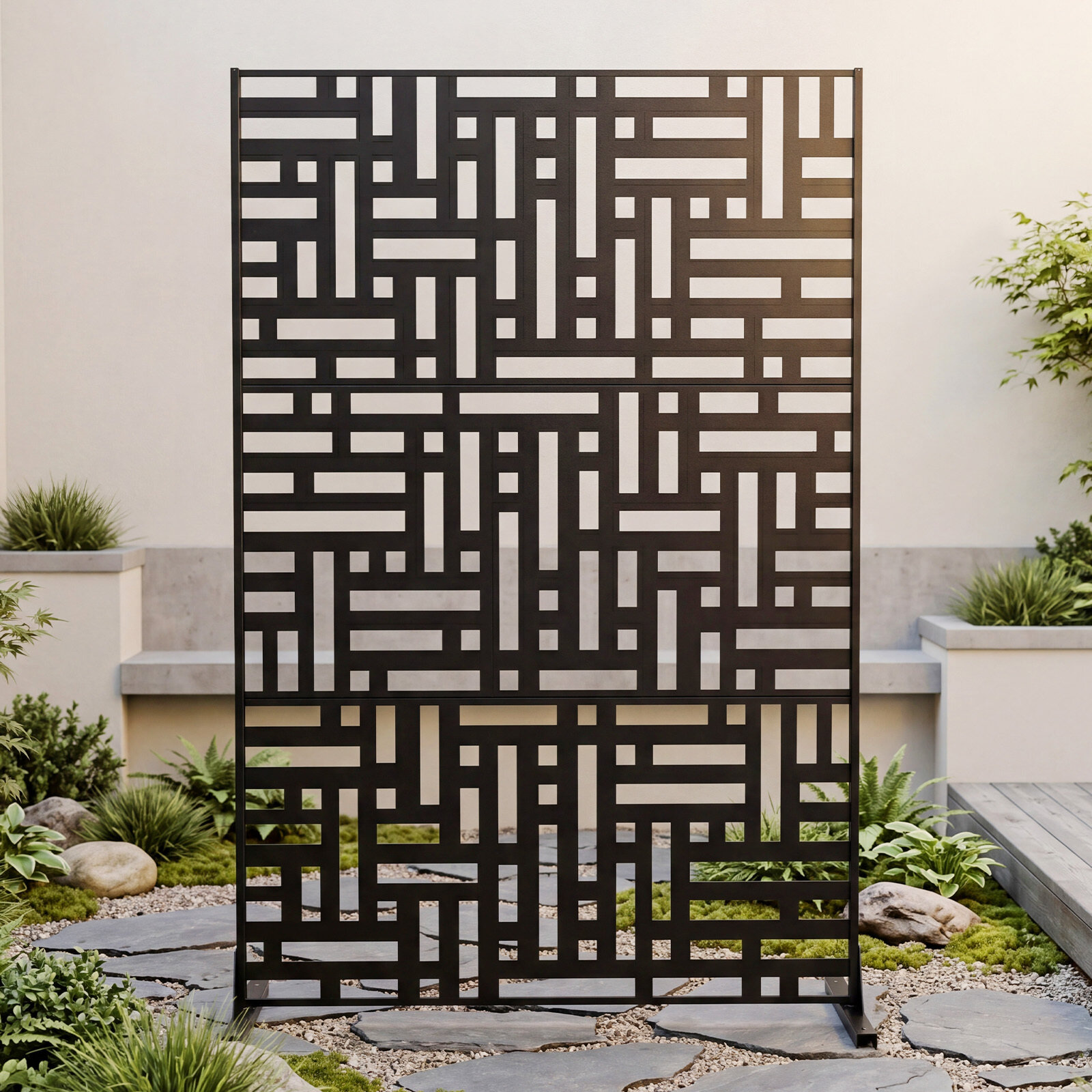Žalusiikujuline metallist privaatsussein õue, must, 120 x 40 x 183 cm
