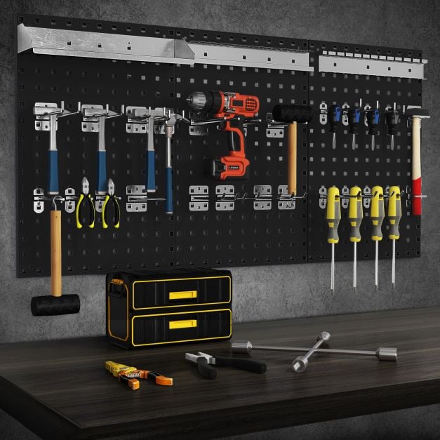 Sienas perforēts instrumentu organizēšanas komplekts, metāla, melns, 28 gab. - Image 3