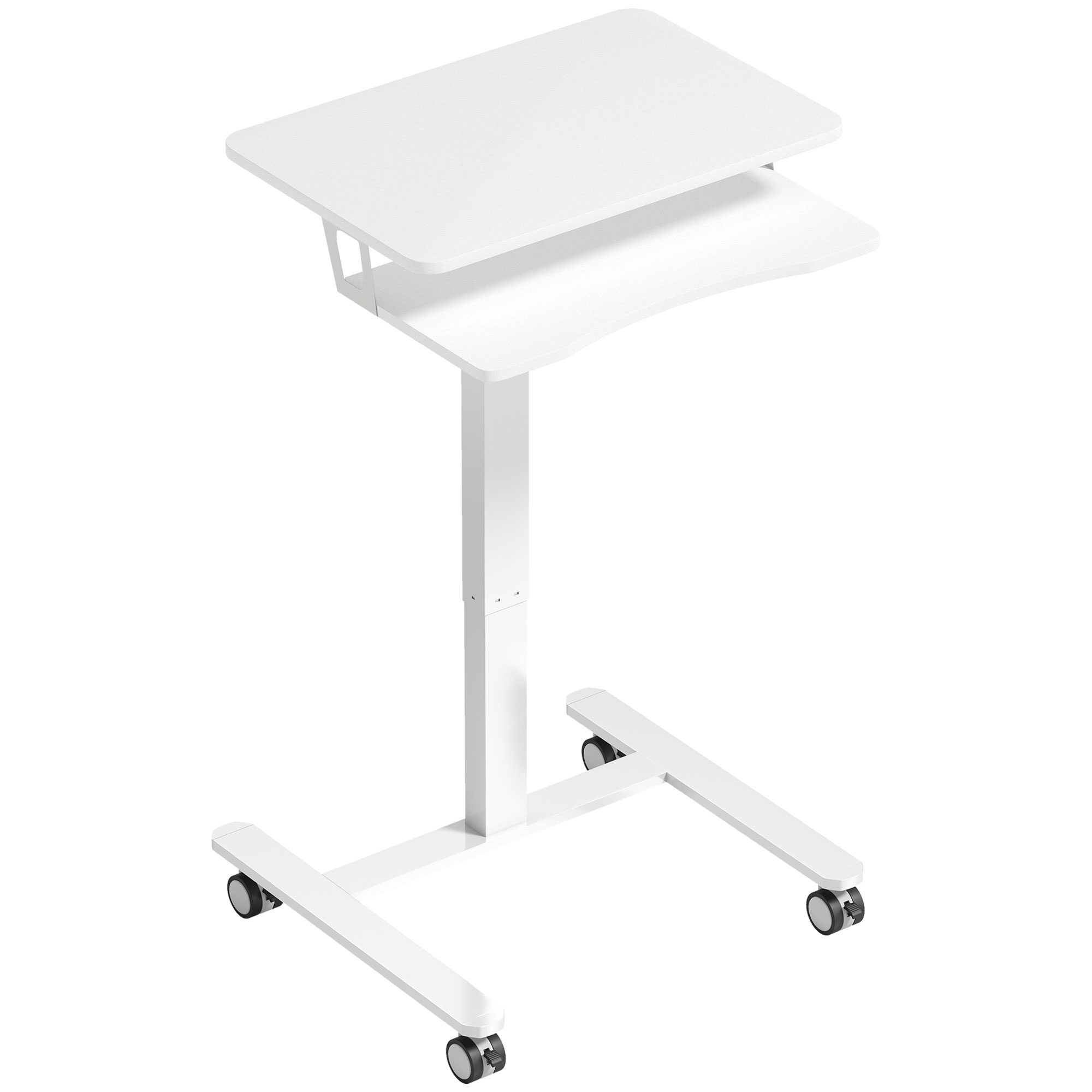 Reguleeritava kõrgusega ratastel sit-stand laud, valge, 65 x 60 x 71-107 cm