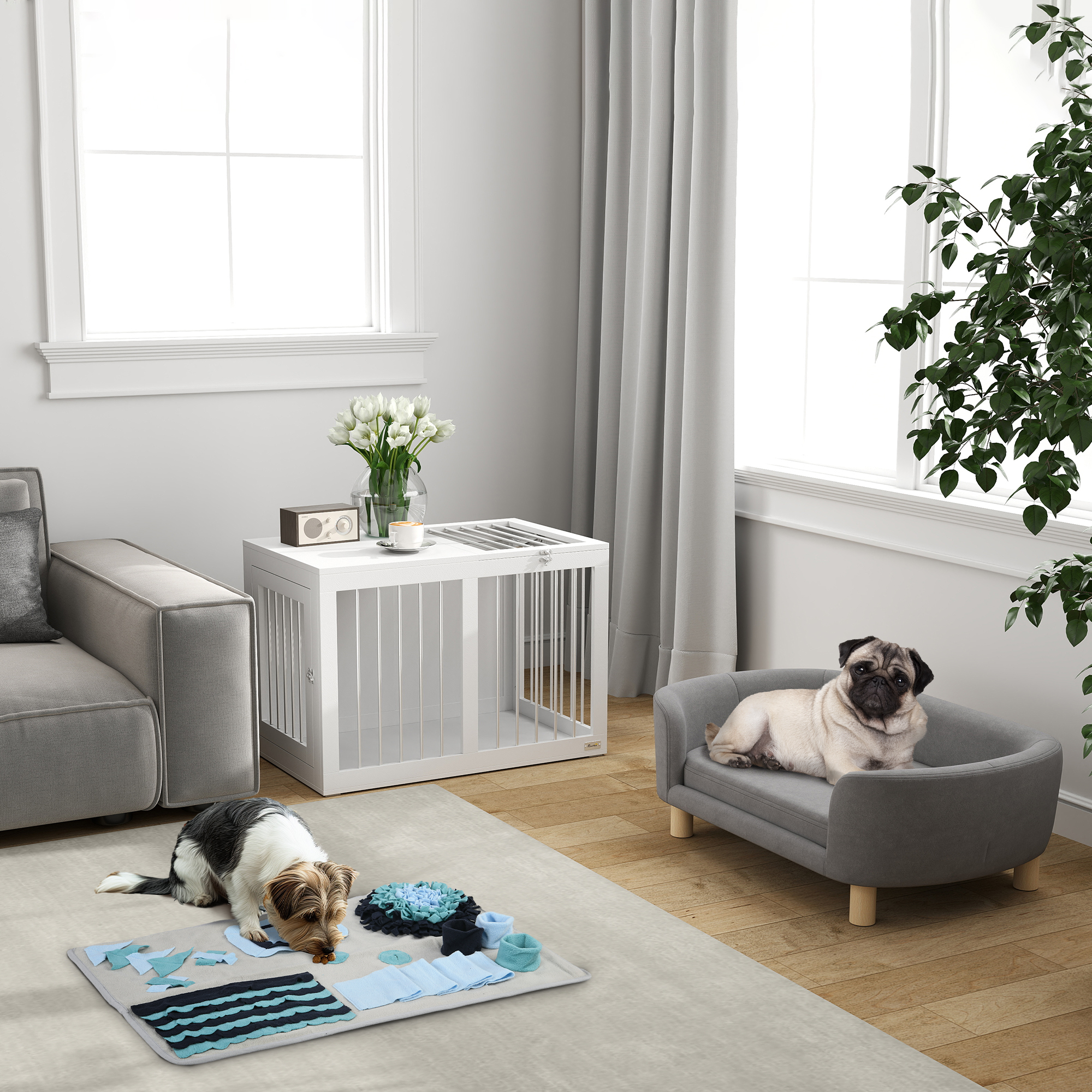 Mājdzīvnieku sofa gulta gaiši pelēka, Dutch velvet, bērza kājas, 86 x 55 x 33 cm - Image 9