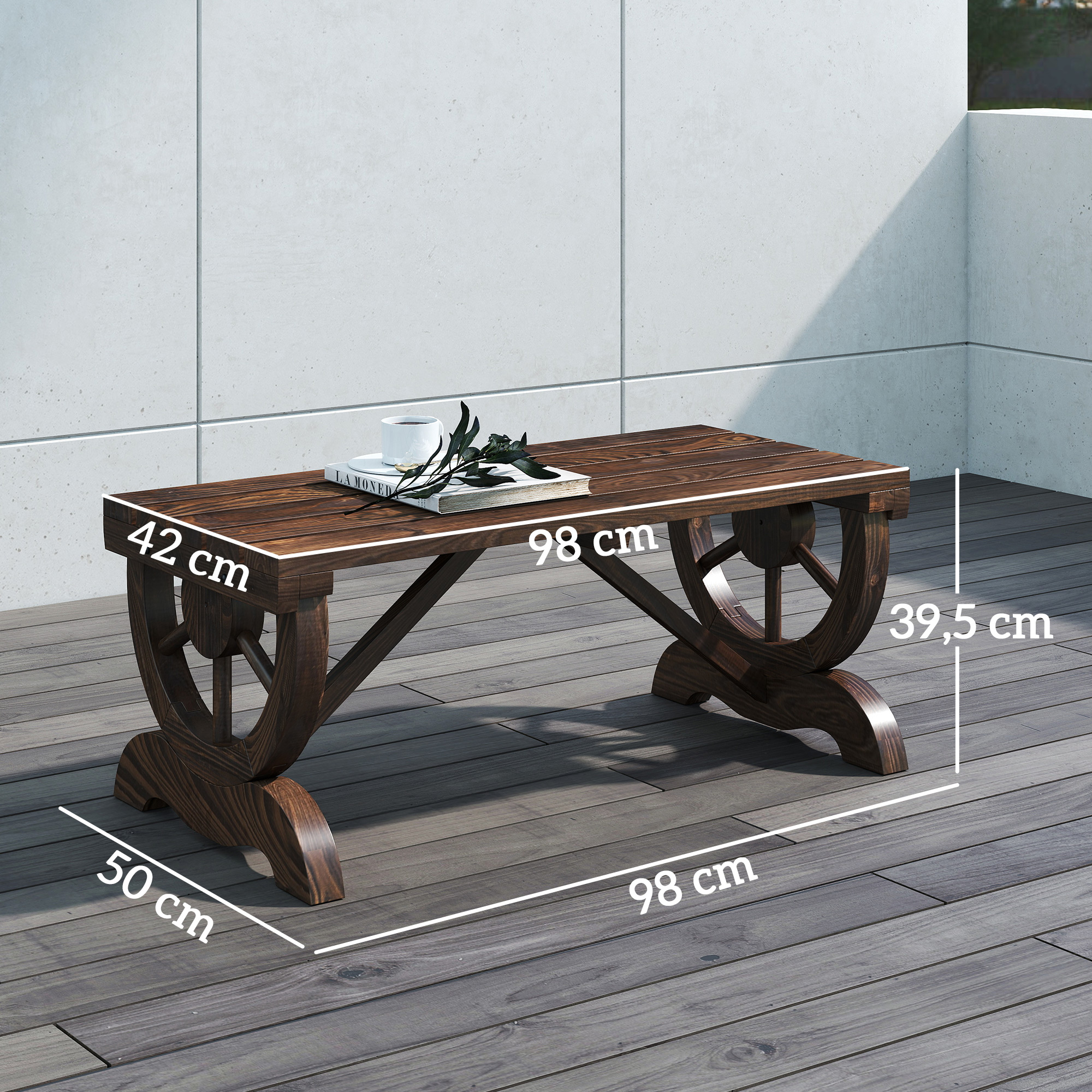 Puutarhapenkki, ruskea, 98 x 50 x 39,5 cm, 250 kg - Image 3