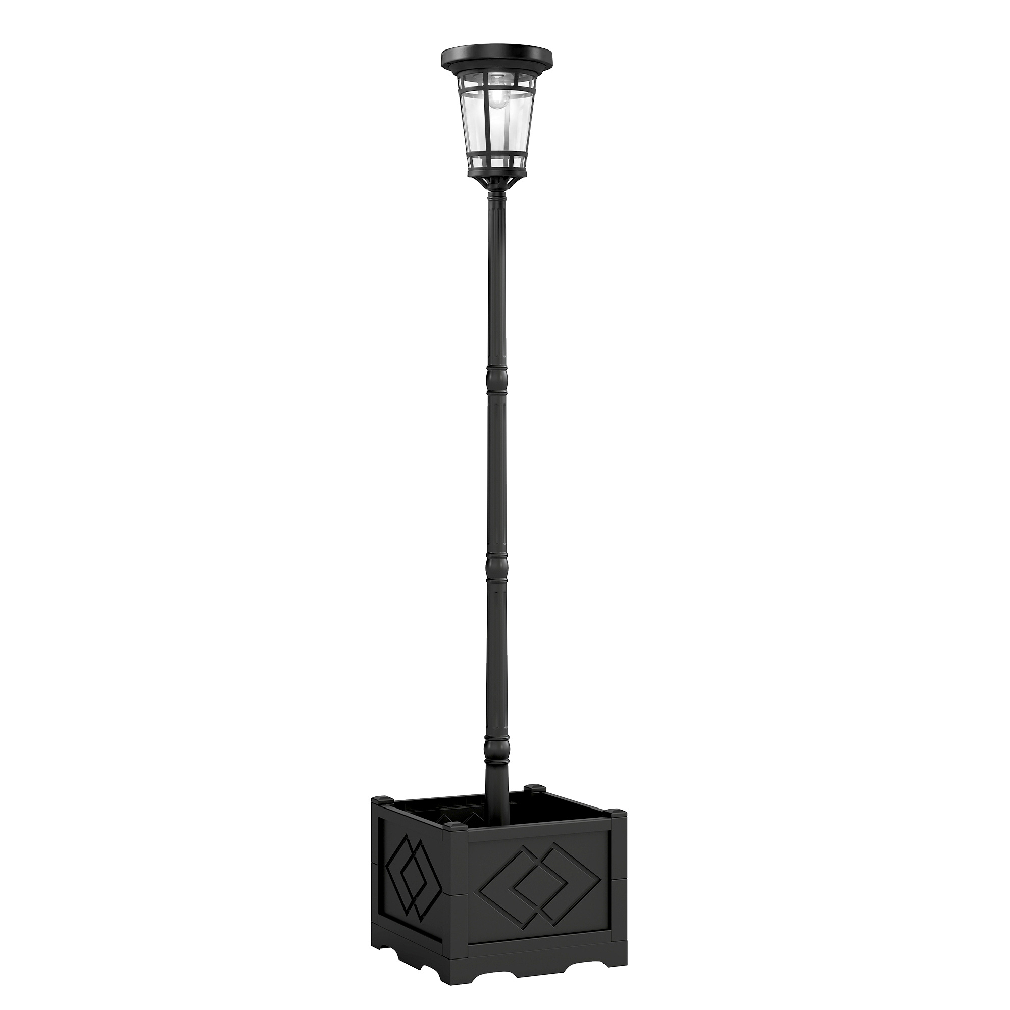 Päikesega aiavalgusti lillepotiga, must, 195 cm