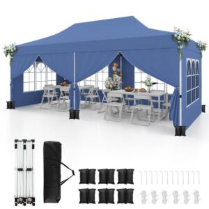 3x6 m Pop-up Palapinė su 6 Nuimamomis Šoninėmis Sienomis Mėlyna