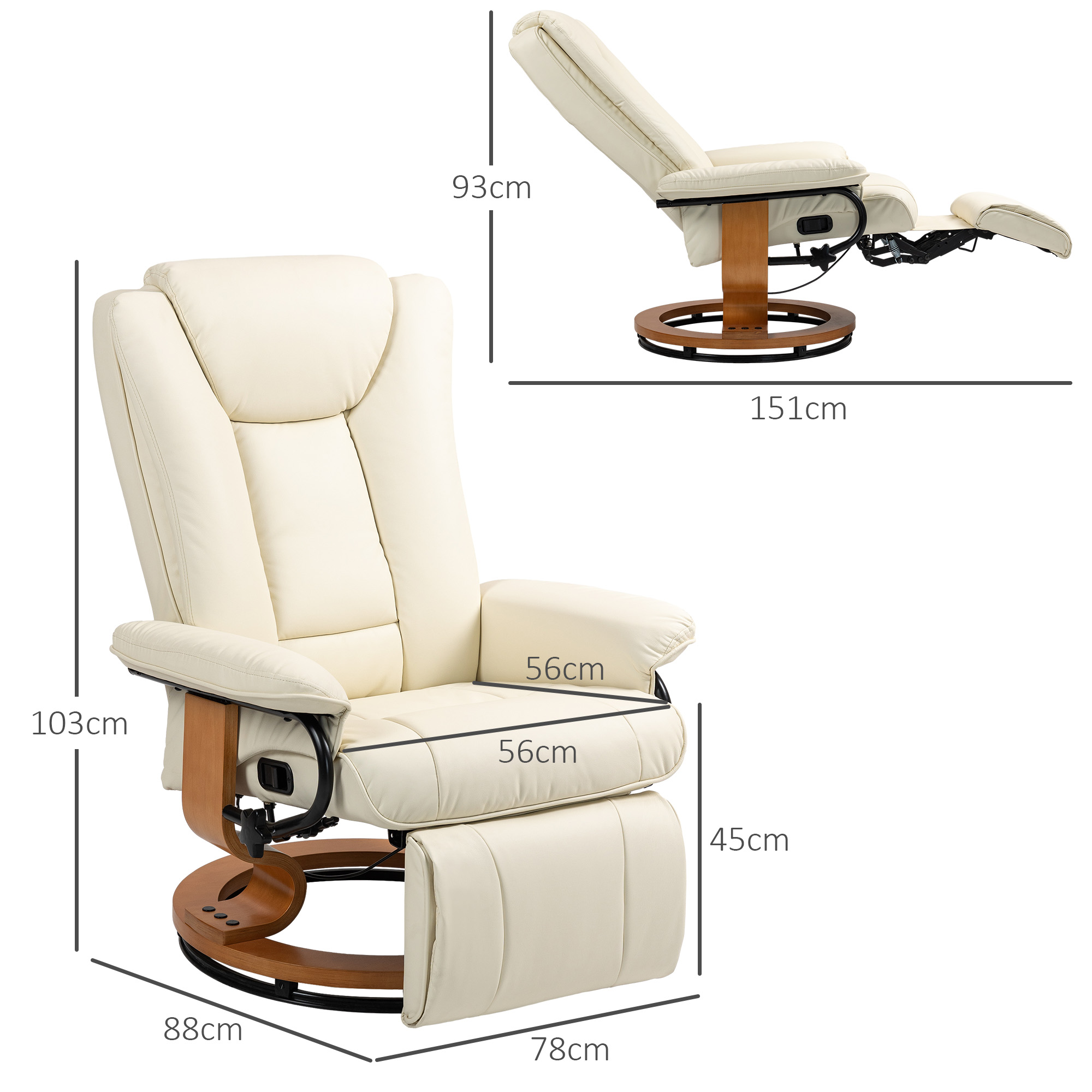 Recliner-kiiktool, kunstnahk, kreemvalge, kuni 150 kg - Image 3