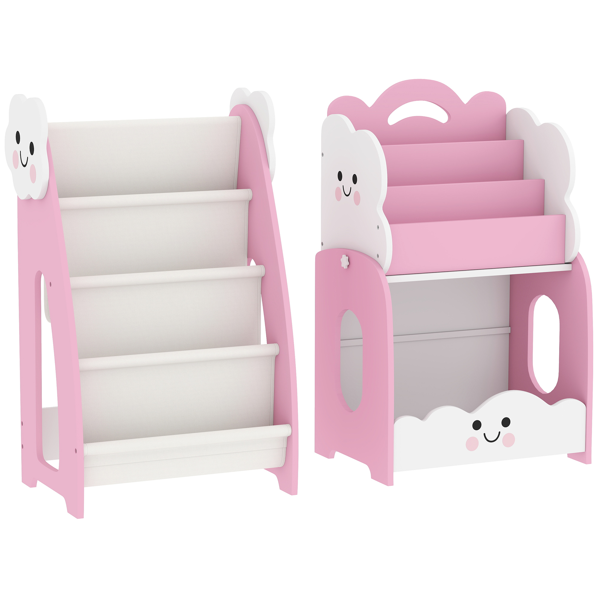3-in-1 laste hoiuriiul, roosa ja valge, MDF, 85,5 x 32 x 72 cm