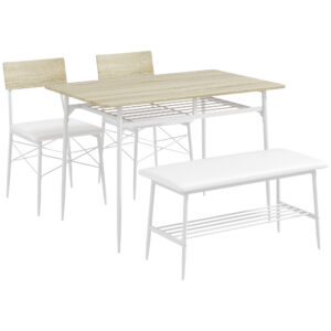 4-osaline söögikomplekt toolide ja pingiga, 4 inimesele, tammevärvi, 110 x 70 x 75 cm