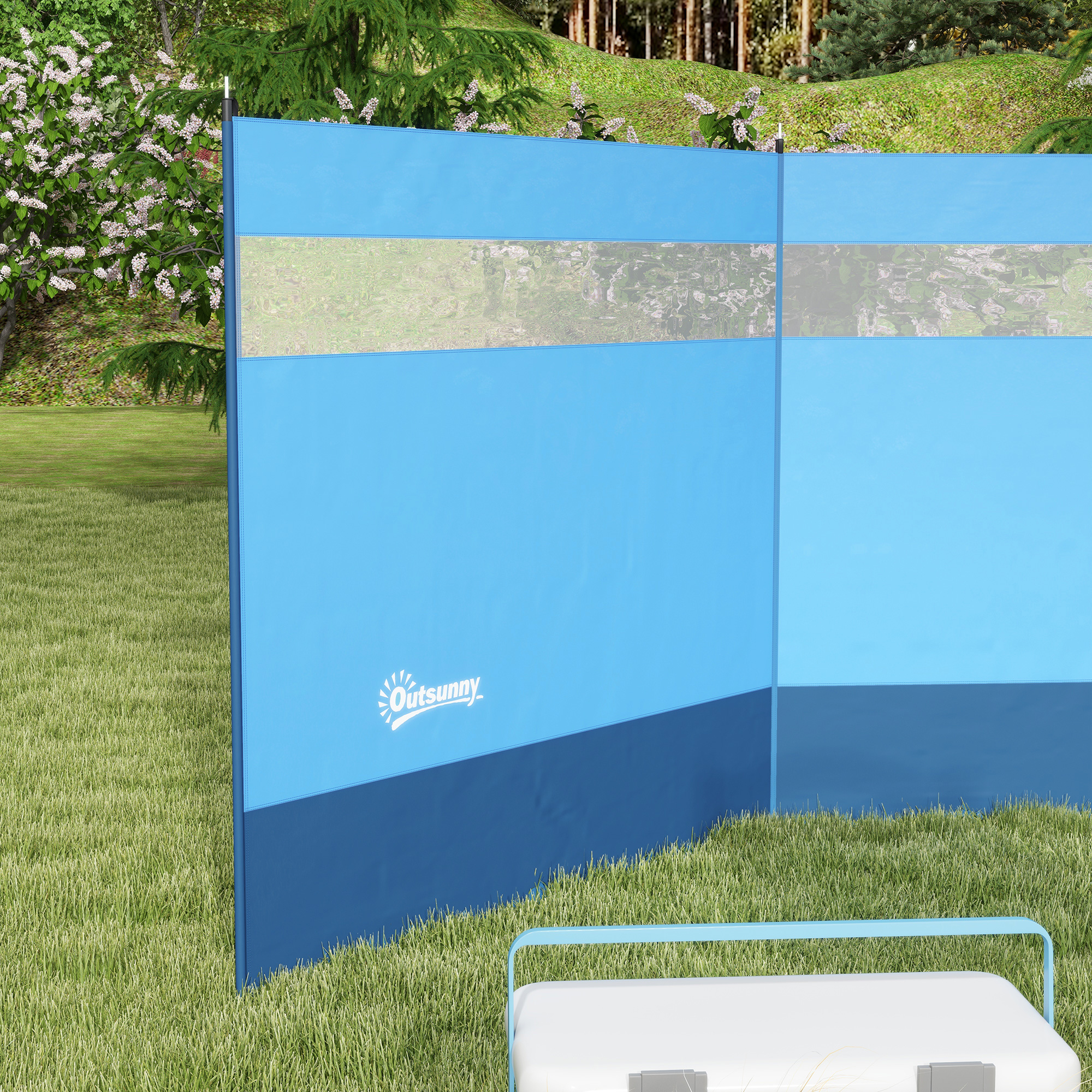 Vēja aizsargs ar skatlogu un pārnēsāšanas somu, tērauda stieņi, 440 x 140 cm, zils - Image 8