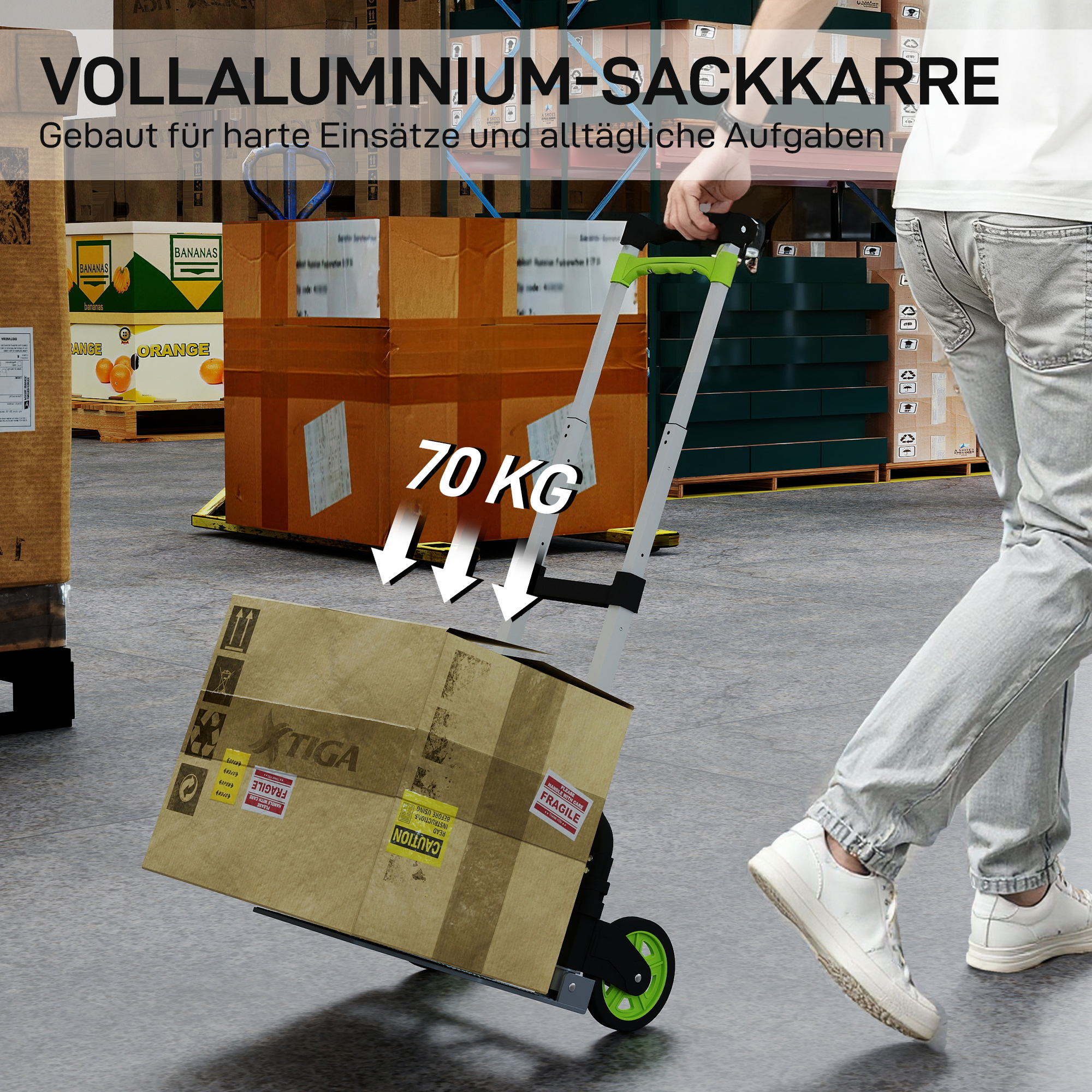 Sulankstoma rankinė vežimėlis iš aliuminio, sidabrinė, juoda, žalia, 38,5 x 41 x 100 cm - Image 4