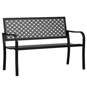 Metalinis sodo suolas 2 vietų, gėlių raštas, juodas, 127 x 63 x 83 cm