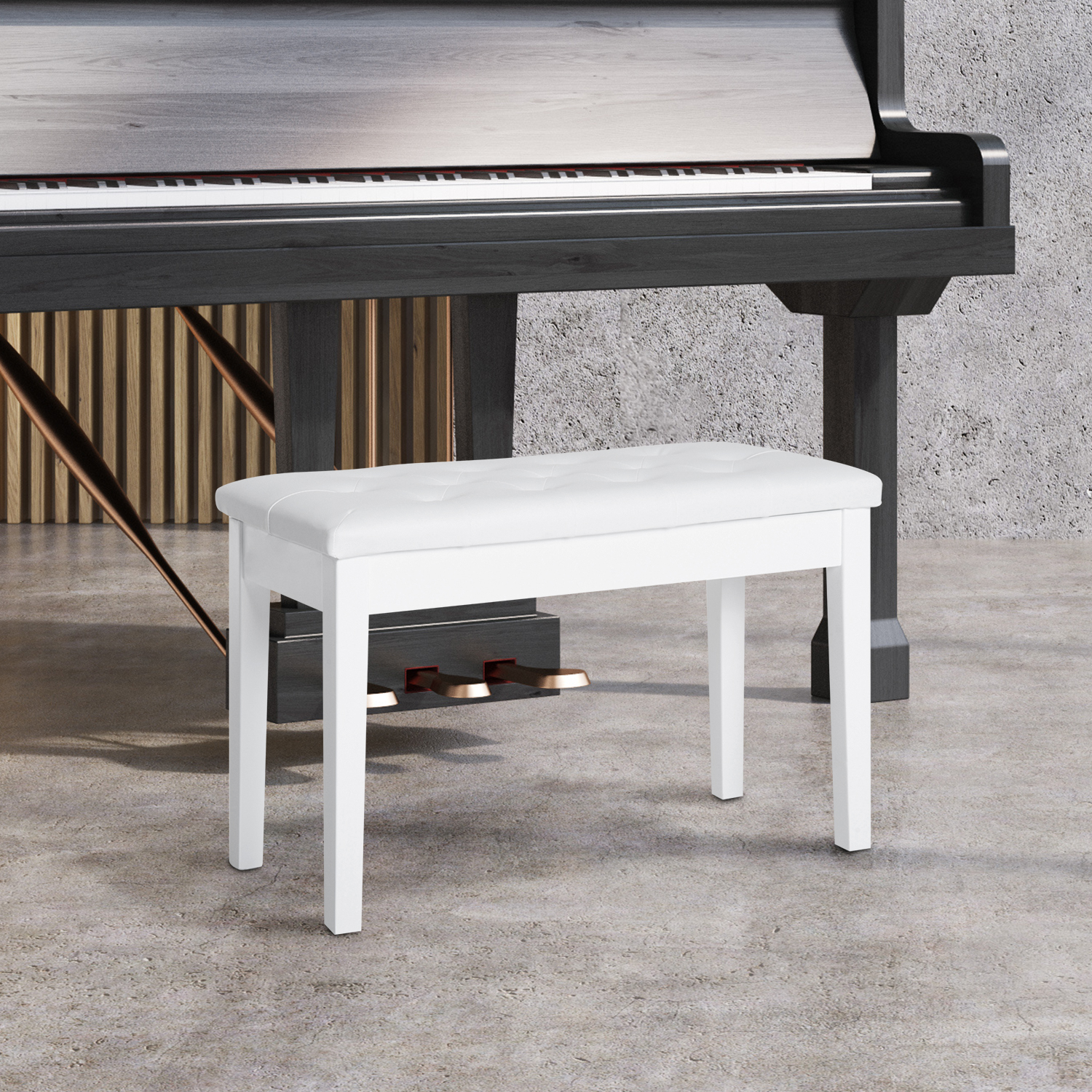 Pianino suoliukas su paslėpta daiktadėže, baltas, 76 x 36 x 50 cm - Image 2