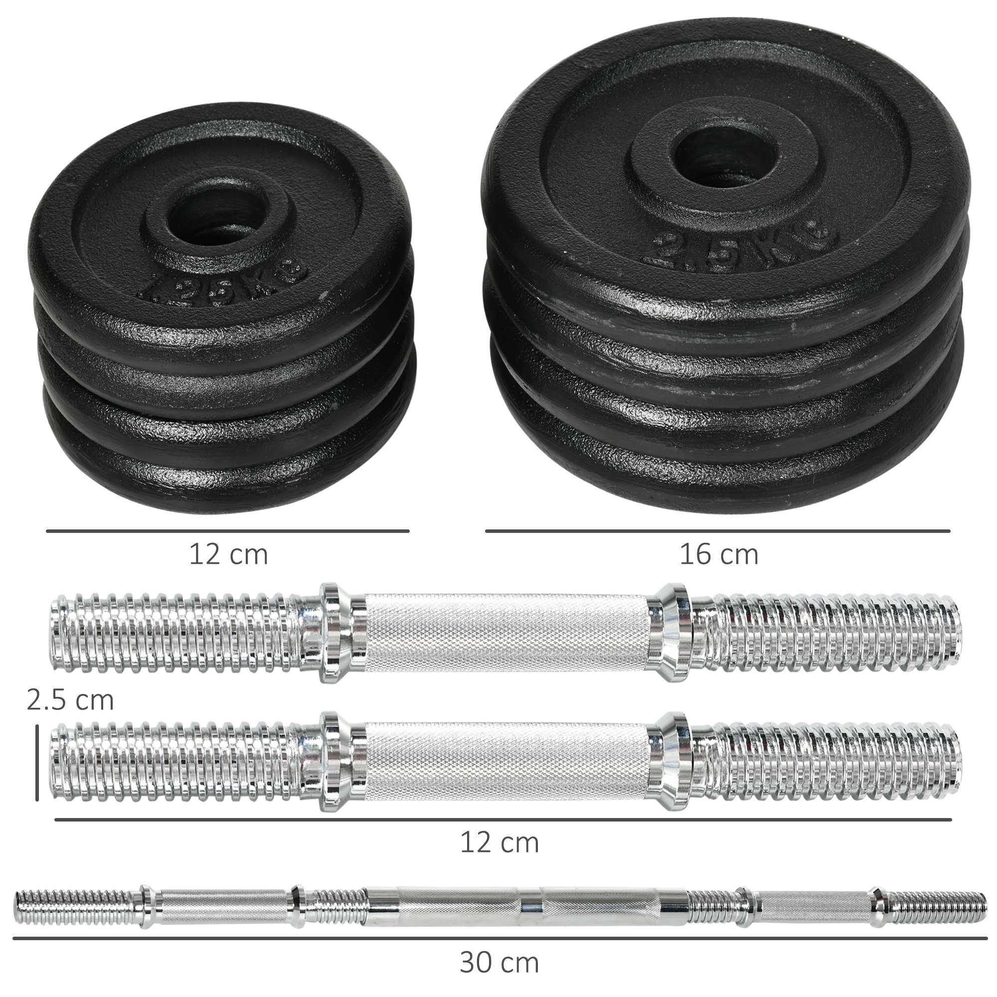 2-in-1 hanteļu un stieņa komplekts, 20 kg, melns, dzelzs, 95 x 16 x 16 cm - Image 3