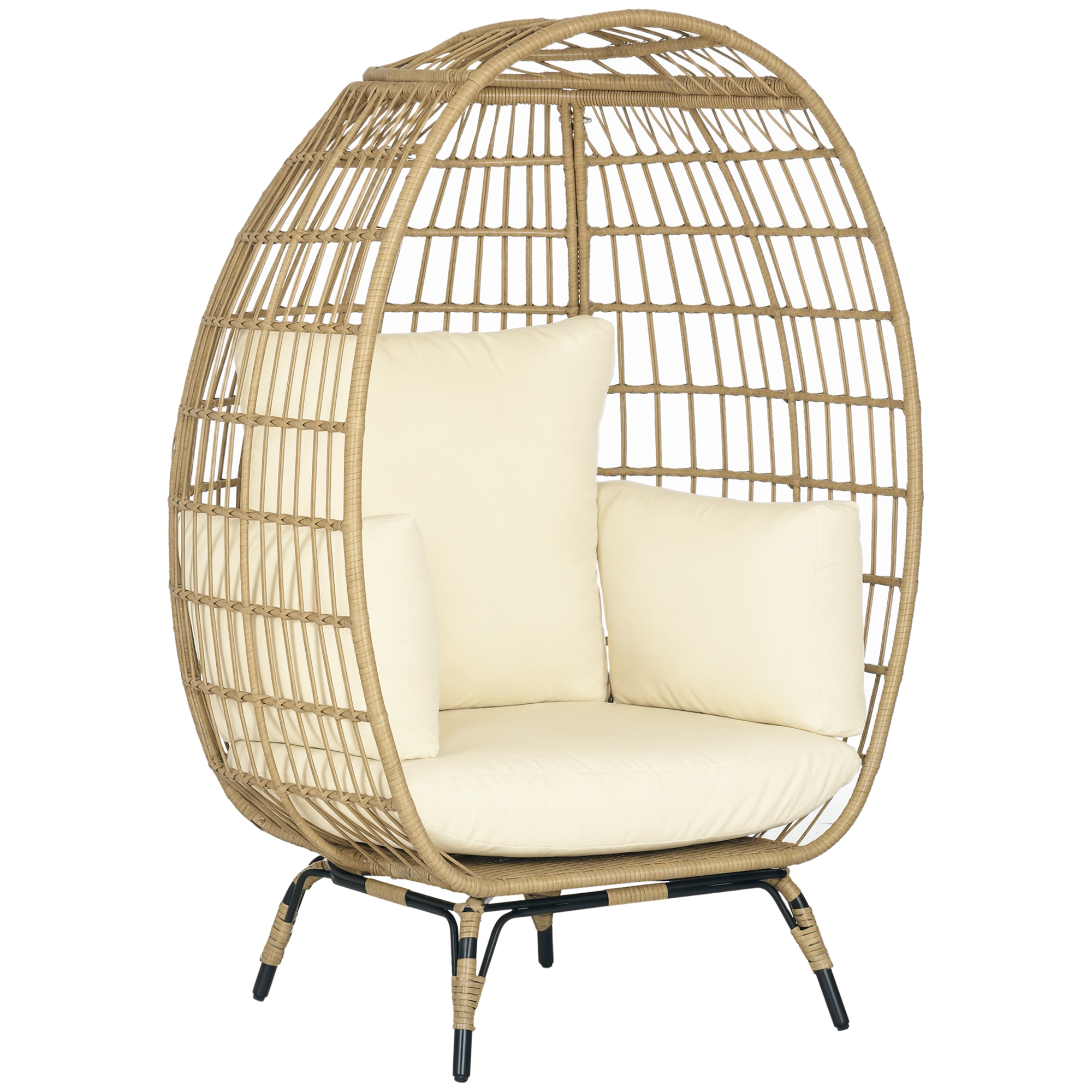 Kabantis kiaušinio formos krėslas iš ratano imitacijos, khaki ir beige, 105 x 90 x 148 cm