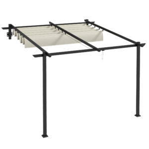 Pie sienas montējama pergola, 3 x 3 m, izvelkams jumts, krēmīgi balta