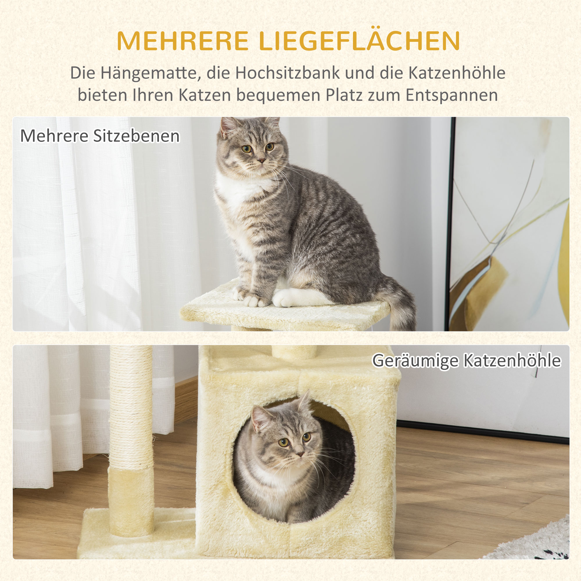 Kissapuu majalla, 81,5 cm, beige - Image 6