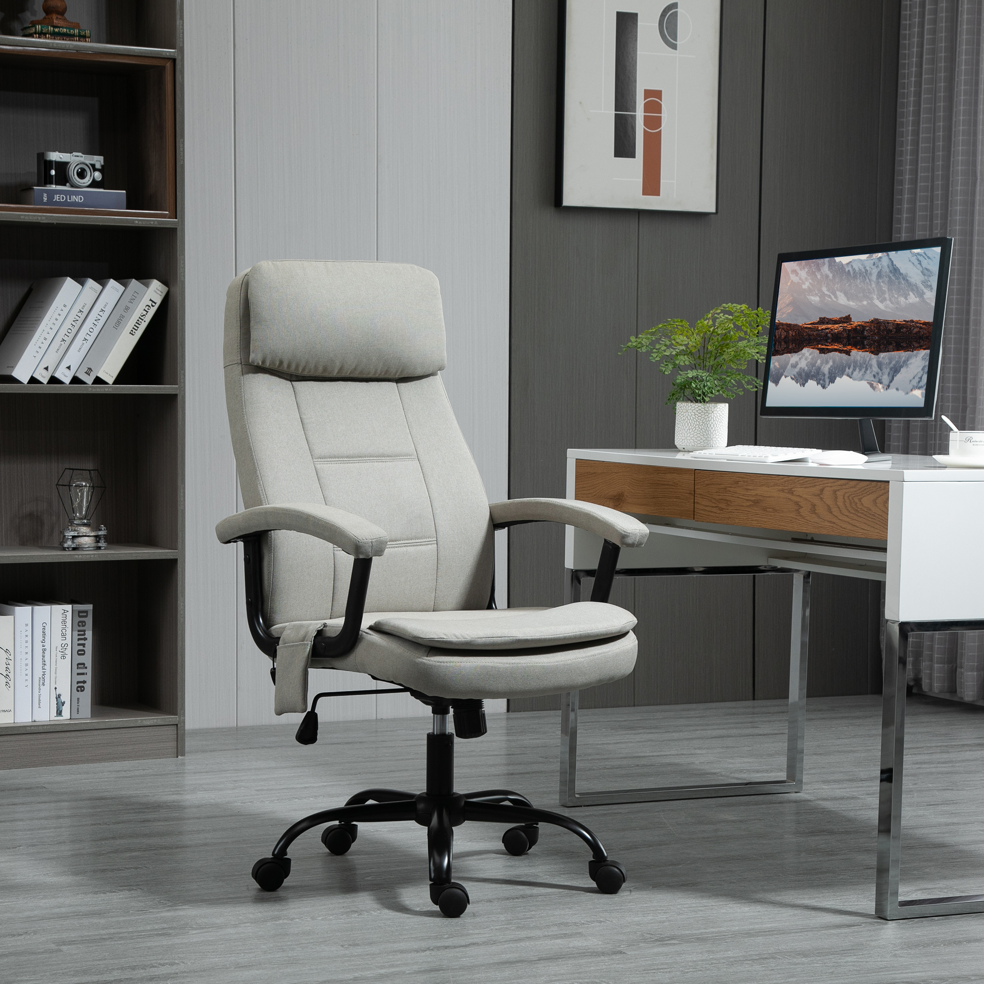Biroja krēsls ar masāžas funkciju, regulējams augstums, bēšs, 63 x 70 x 112-121 cm - Image 2