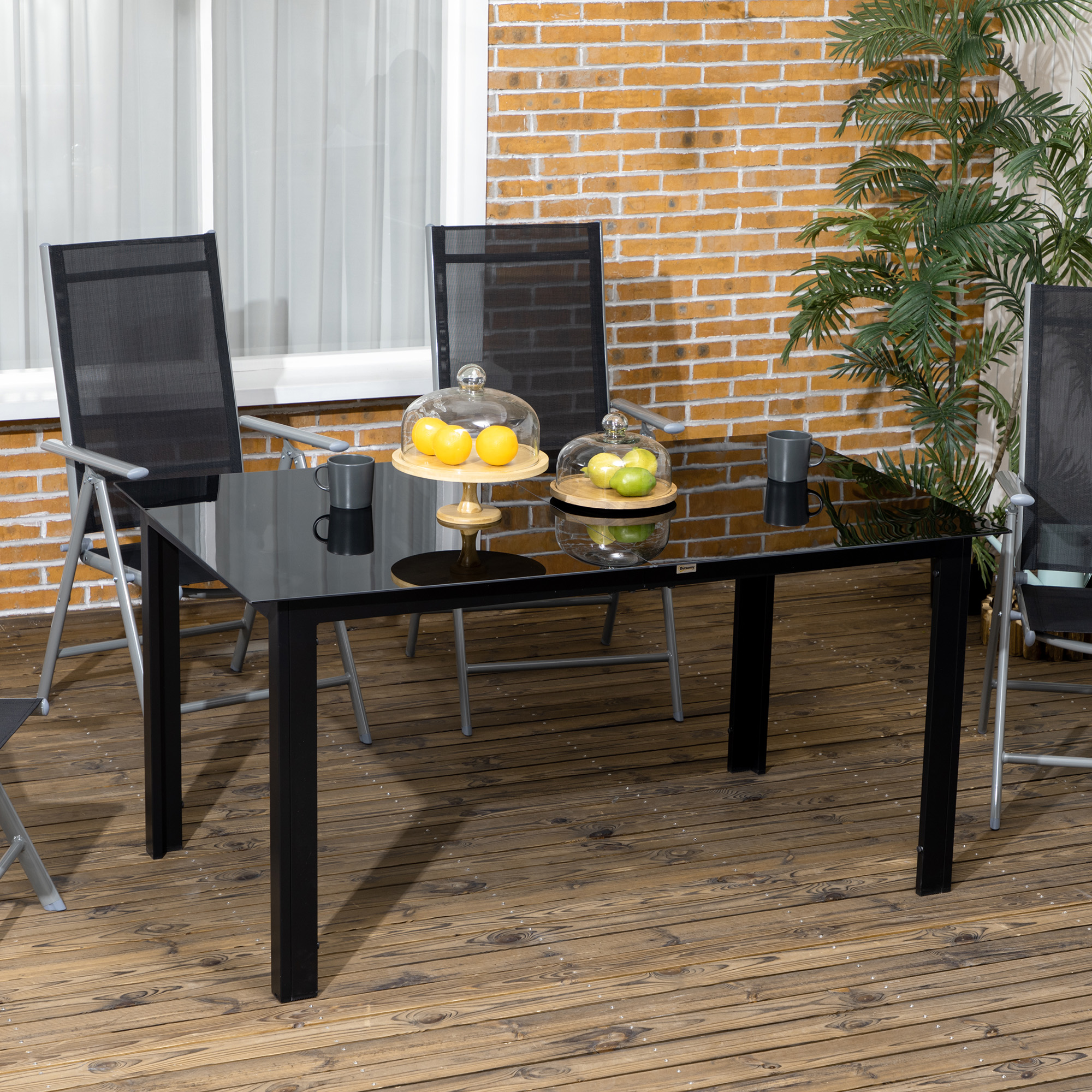 Lauko stalas 6 asmenims, juodas, 150 x 90 x 74 cm, grūdintas stiklas - Image 2