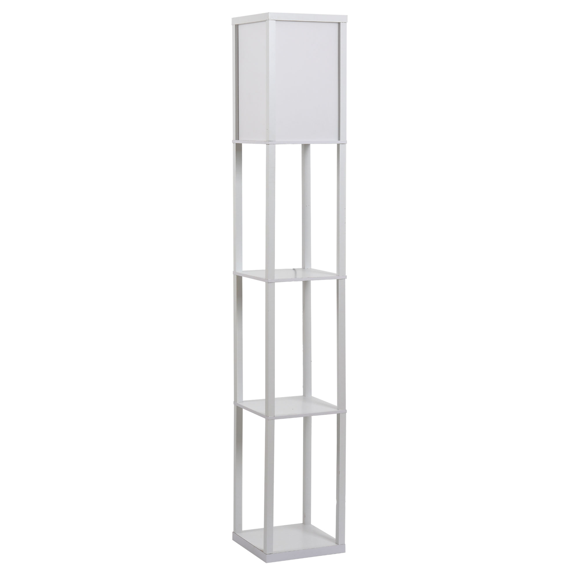 Pastatoma lempa su lentynomis, balta, MDF, 26 x 26 x 160 cm