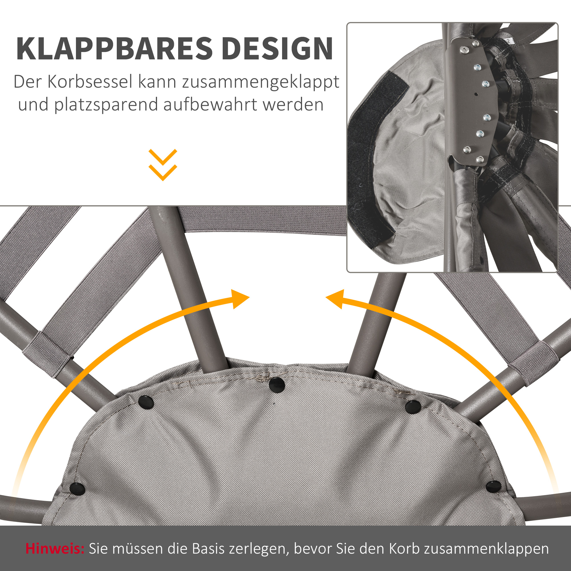 Papasan-tuoli puutarhaan, hiekanruskea, teräs, 118 x 75 x 139 cm - Image 6